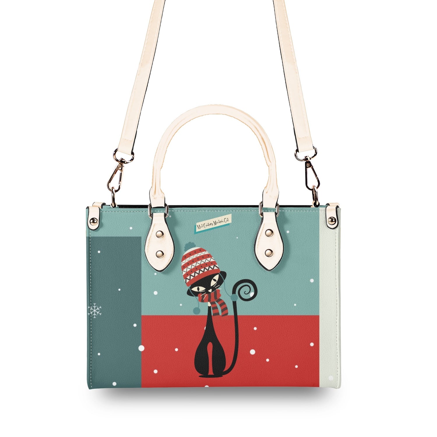 Atomic Cat, Mod Gal Winter Seasonal Handbag, Shoulder Bag Hip Trendy Apparel For The Season - Mid Century Modern Gal