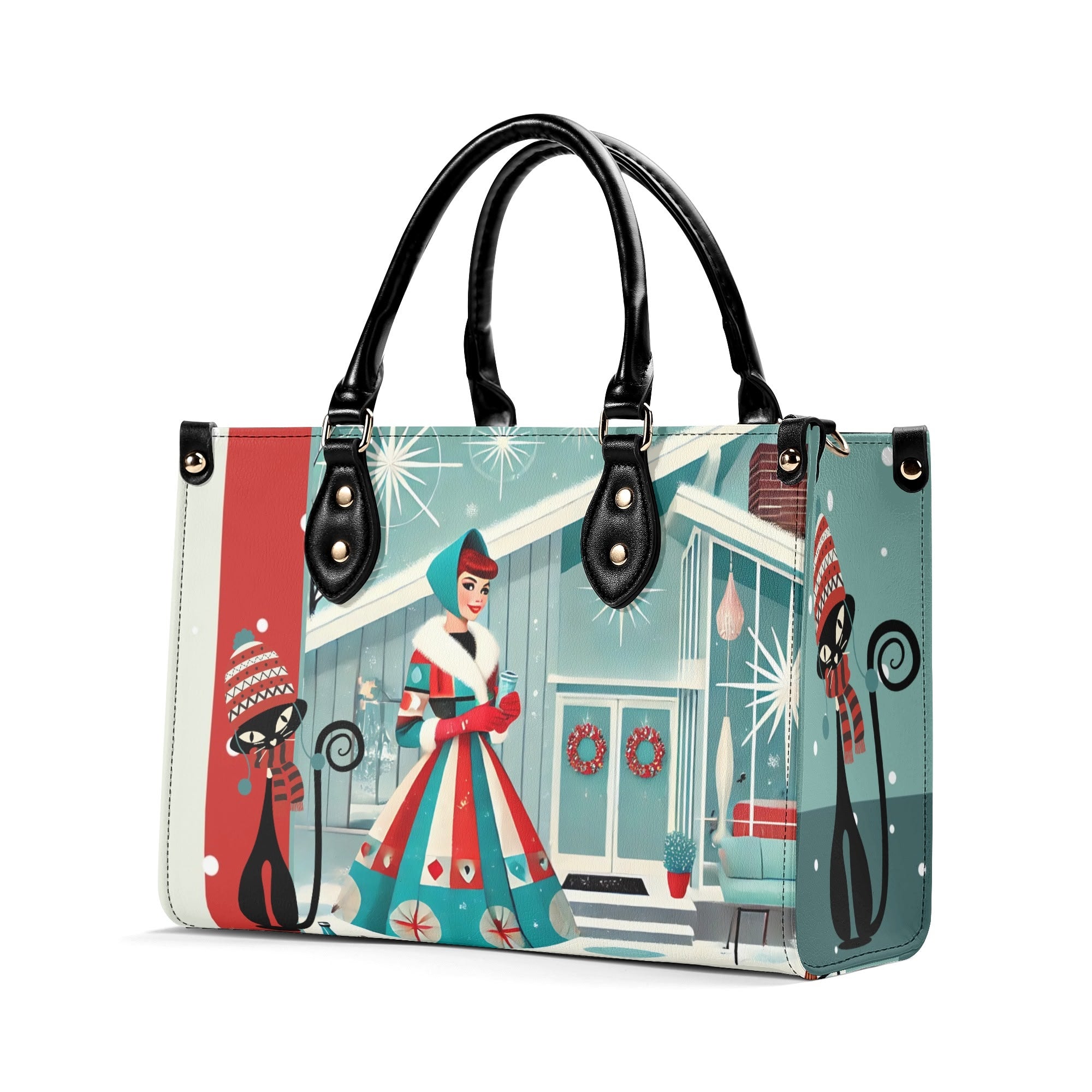 Atomic Cat, Mod Gal Winter Seasonal Handbag, Shoulder Bag Hip Trendy Apparel For The Season - Mid Century Modern Gal