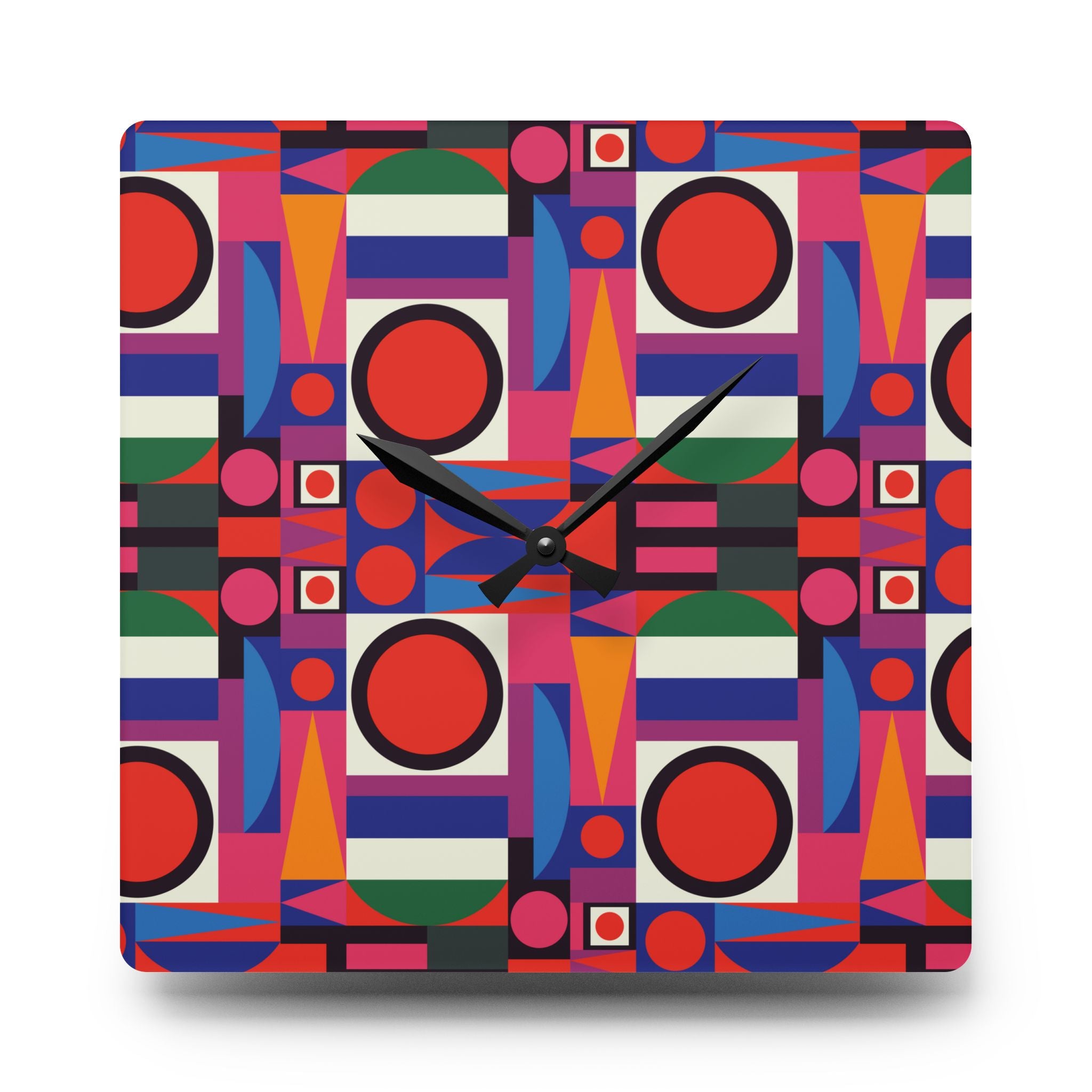 Mid Century Modern Bauhaus Designed Wall Clock Vibrant Geometric Acrylic Wall Clock - Colorful Modern Decor - Mid Century Modern Gal