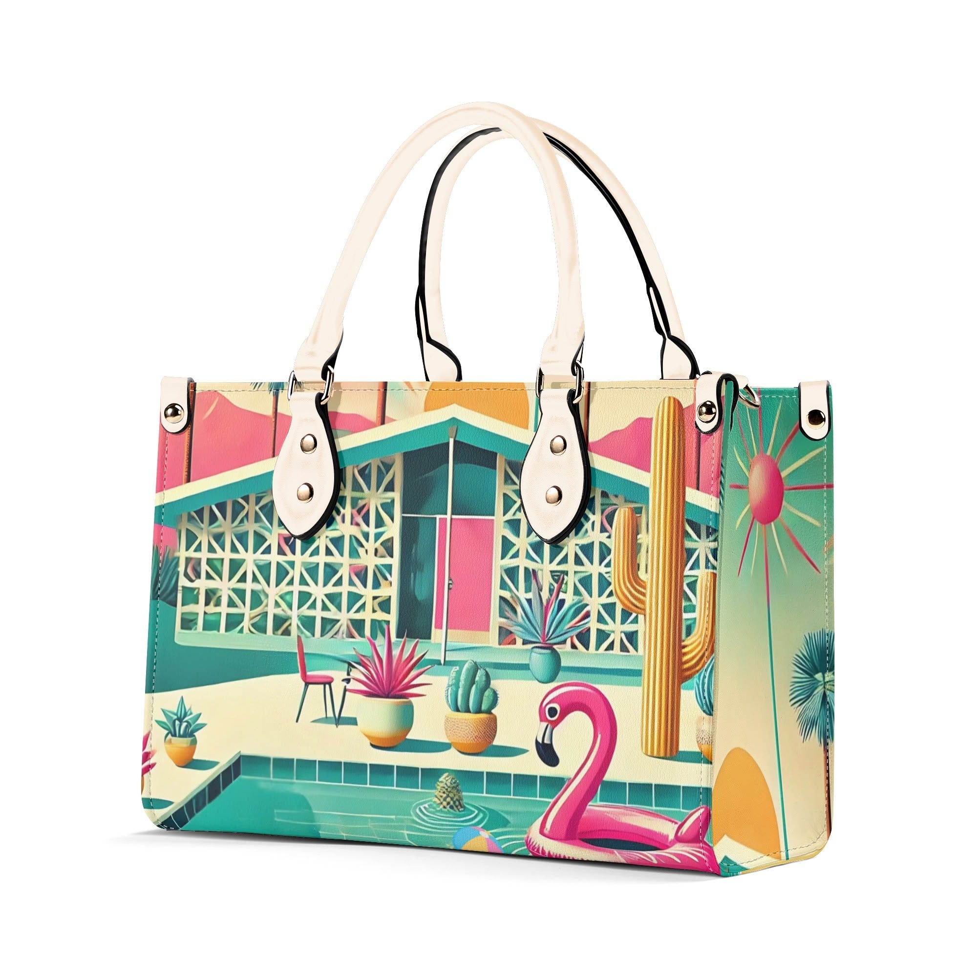 Mid Century Modern Gal Signature Palm Spring Cali Kitschy Flamingo Handbag - Mid Century Modern Gal