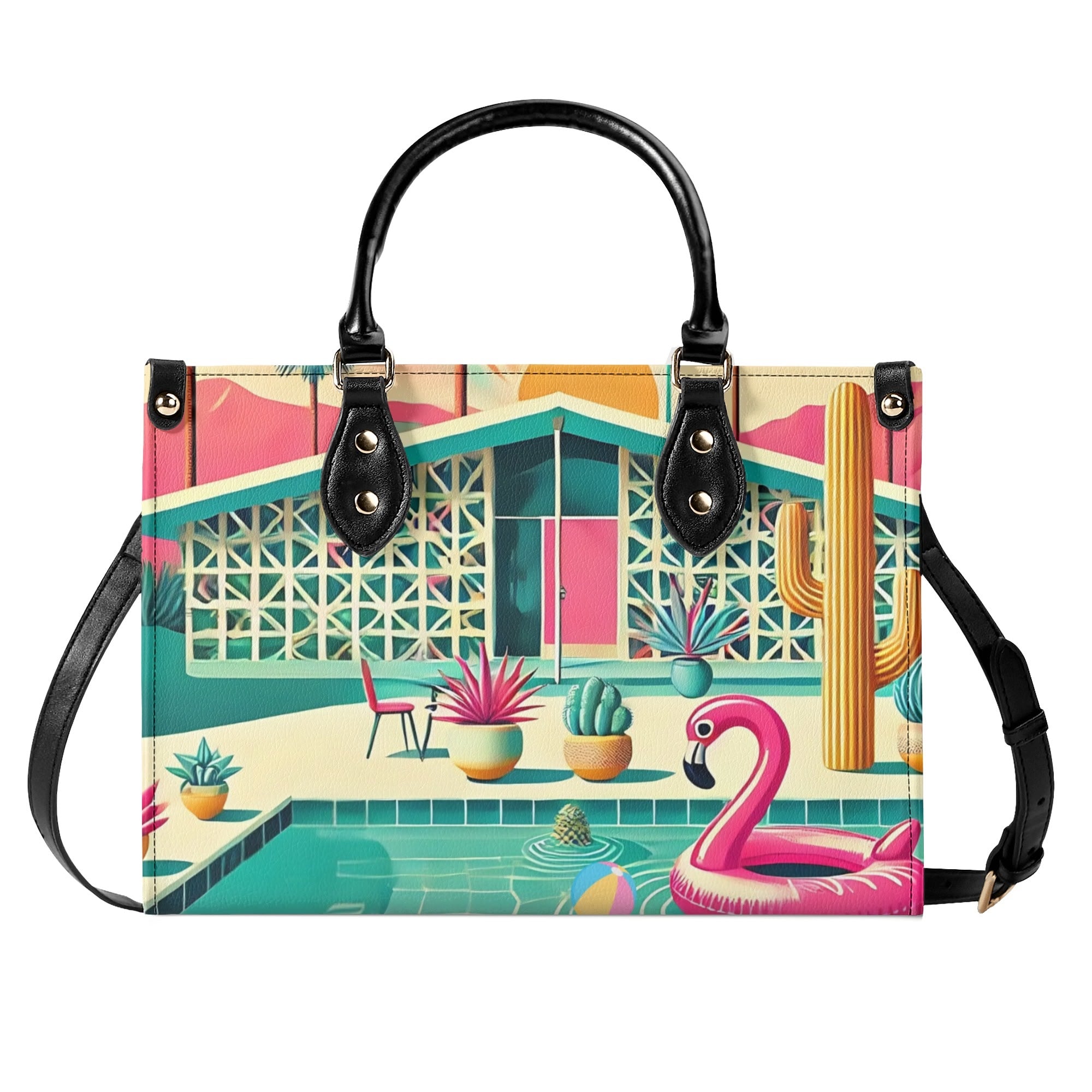 Mid Century Modern Gal Signature Palm Spring Cali Kitschy Flamingo Handbag - Mid Century Modern Gal