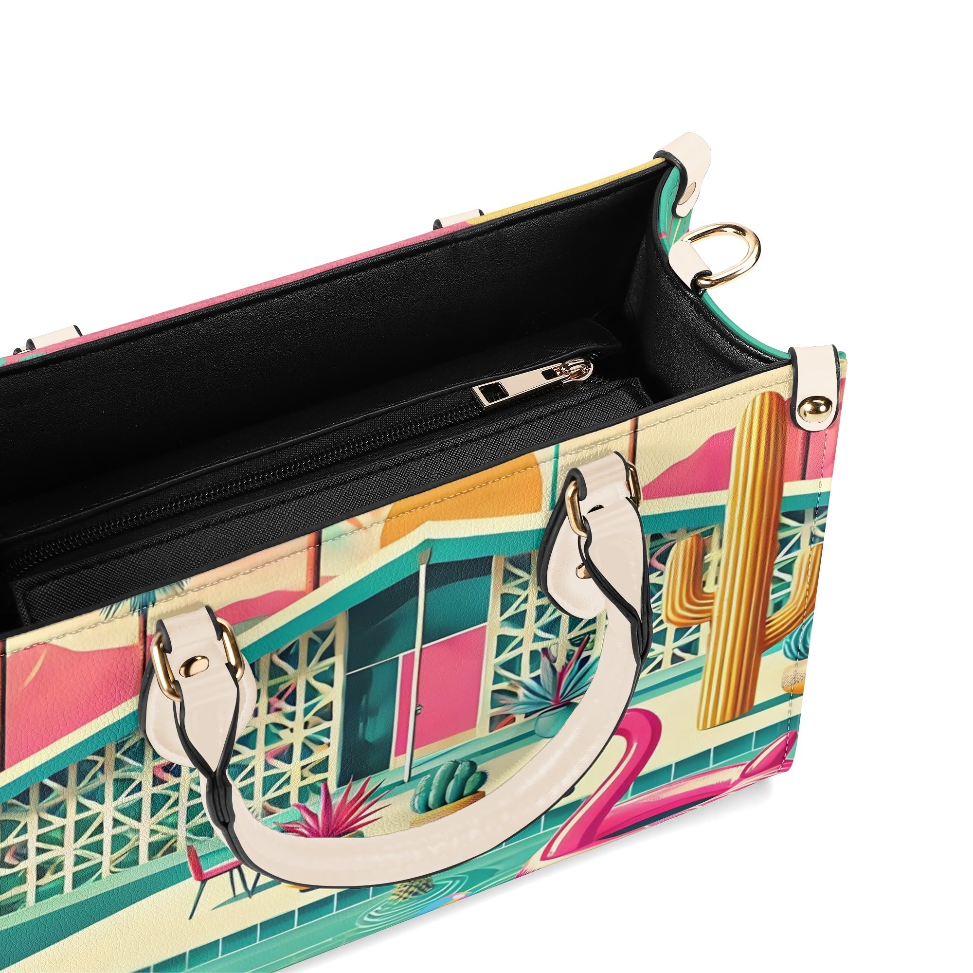 Mid Century Modern Gal Signature Palm Spring Cali Kitschy Flamingo Handbag - Mid Century Modern Gal