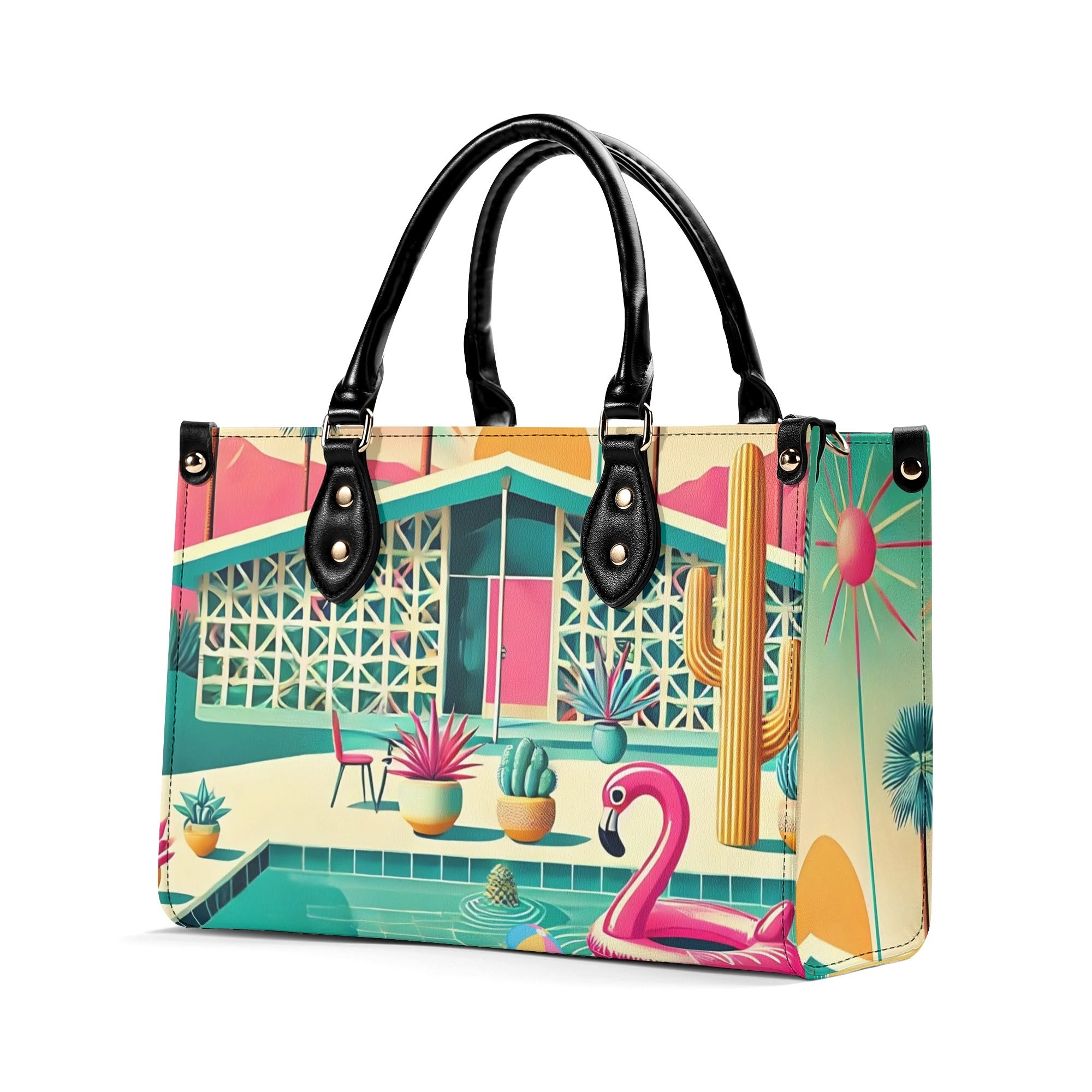 Mid Century Modern Gal Signature Palm Spring Cali Kitschy Flamingo Handbag - Mid Century Modern Gal