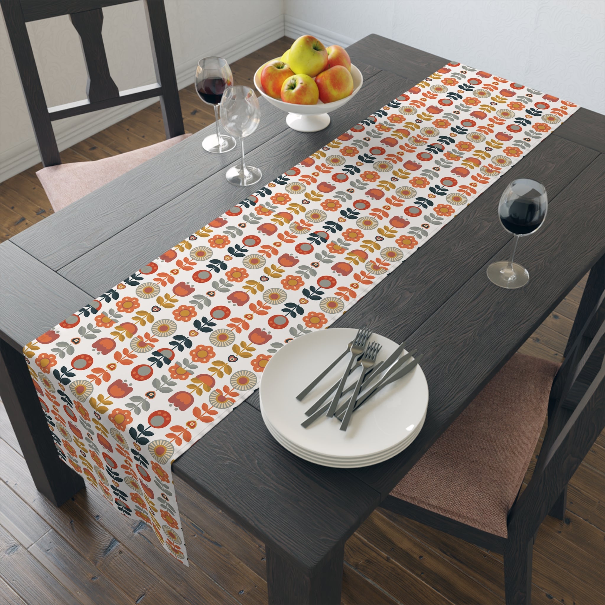 Mid Mod Scandinavian Floral Modern DanishTable Runner - Vibrant Home Decor for Festive Occasions - Mid Century Modern Gal