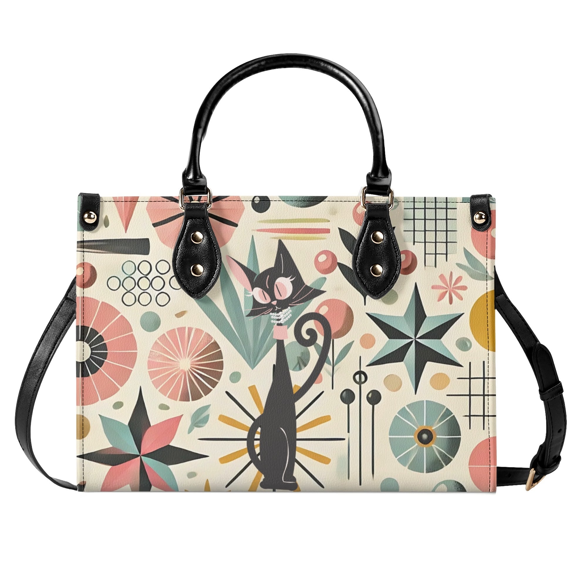 Mid Century Modern Gal Signature Atomic Cat, Atomic Kitschy Handbag, Shoulder Bag - Mid Century Modern Gal