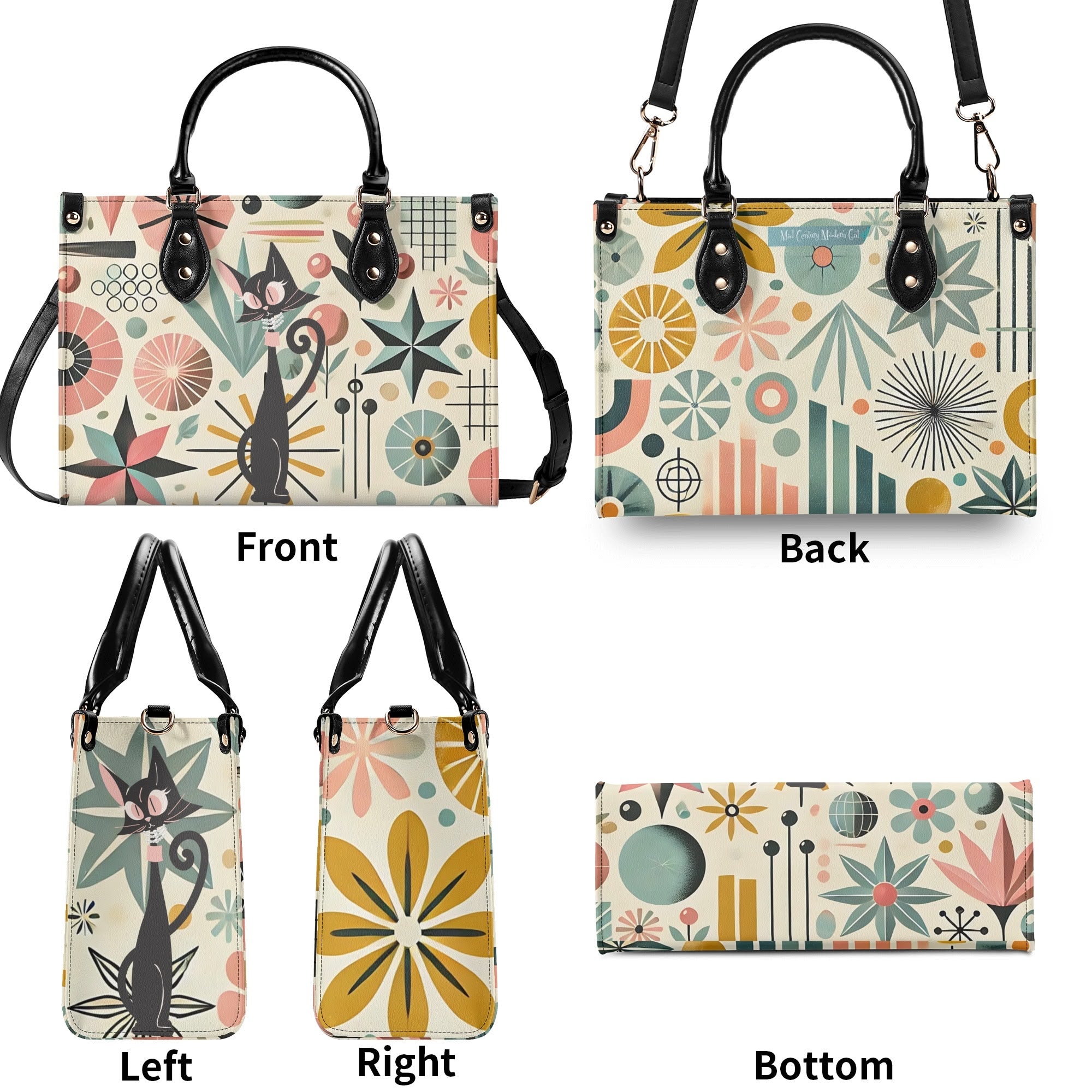 Mid Century Modern Gal Signature Atomic Cat, Atomic Kitschy Handbag, Shoulder Bag - Mid Century Modern Gal