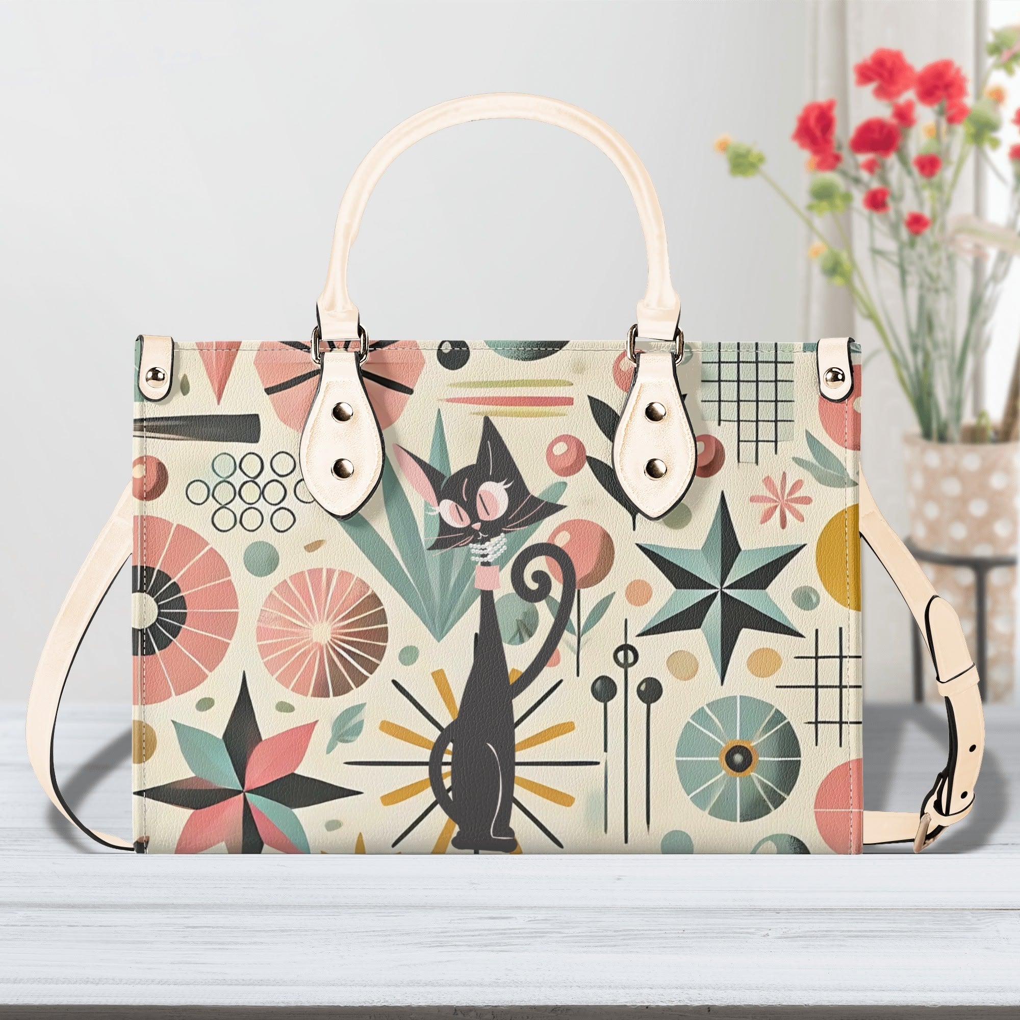 Mid Century Modern Gal Signature Atomic Cat, Atomic Kitschy Handbag, Shoulder Bag - Mid Century Modern Gal