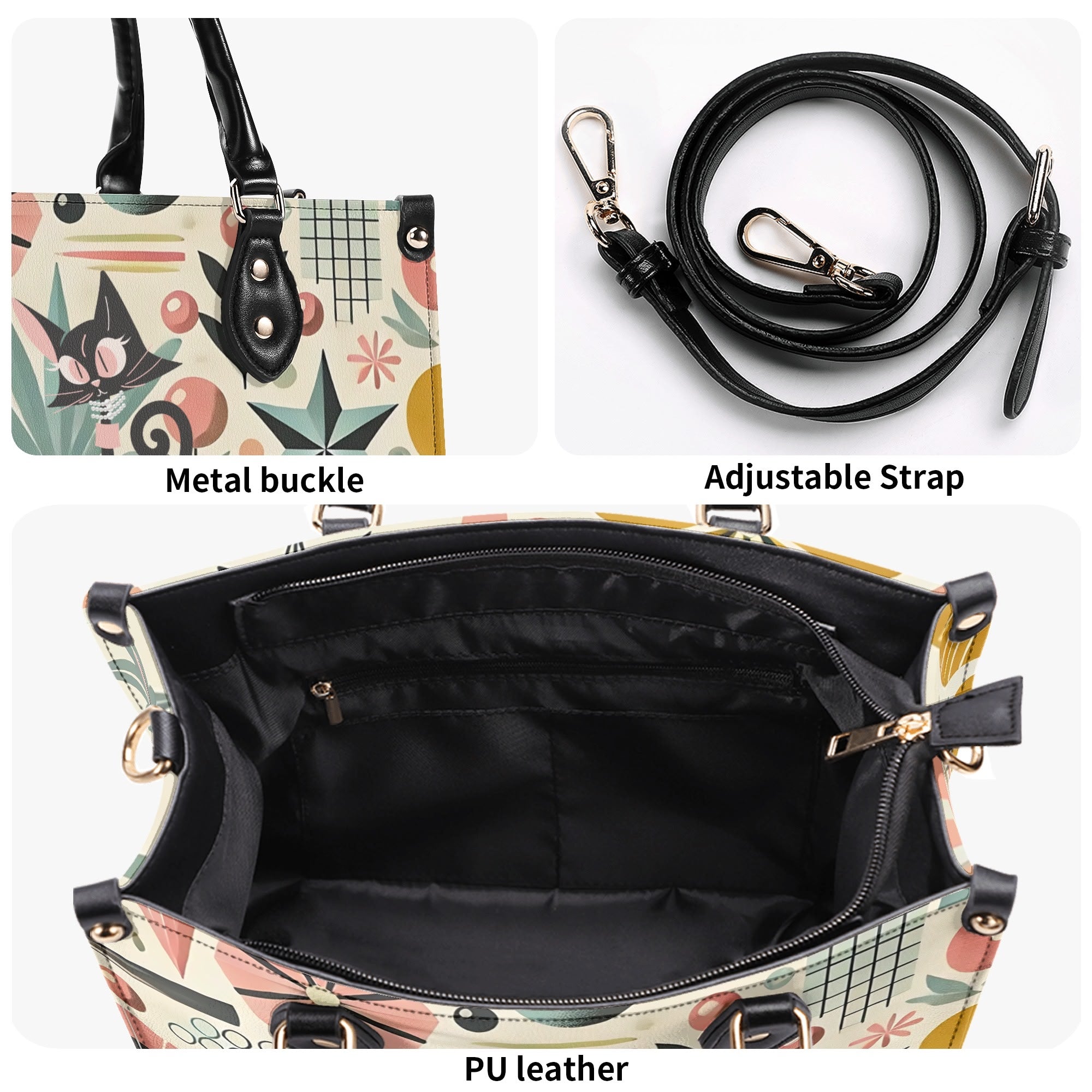 Mid Century Modern Gal Signature Atomic Cat, Atomic Kitschy Handbag, Shoulder Bag - Mid Century Modern Gal
