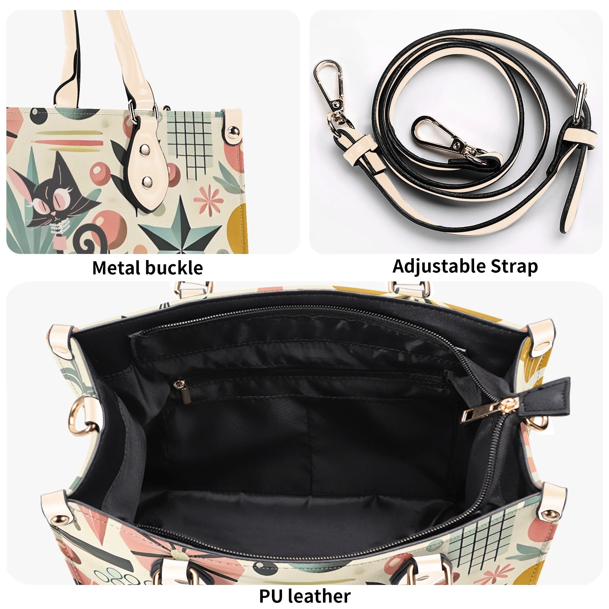 Mid Century Modern Gal Signature Atomic Cat, Atomic Kitschy Handbag, Shoulder Bag - Mid Century Modern Gal