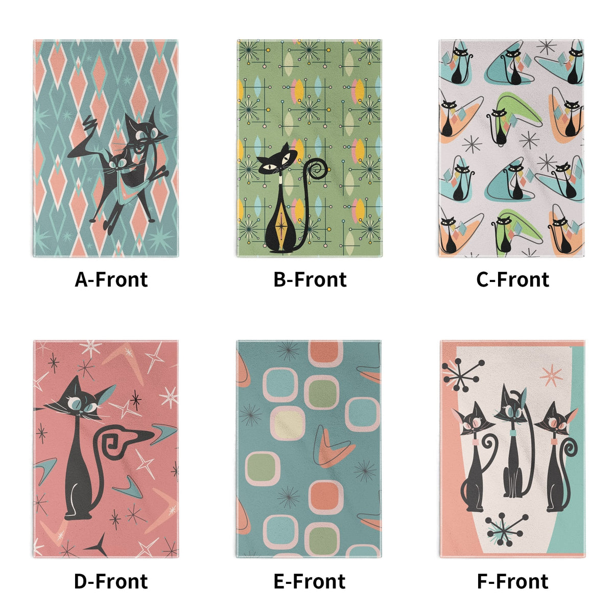 Atomic Cat, Kitschy Bathroom, Kitchen Hand Towels 6 Pcs - Mid Century Modern Gal