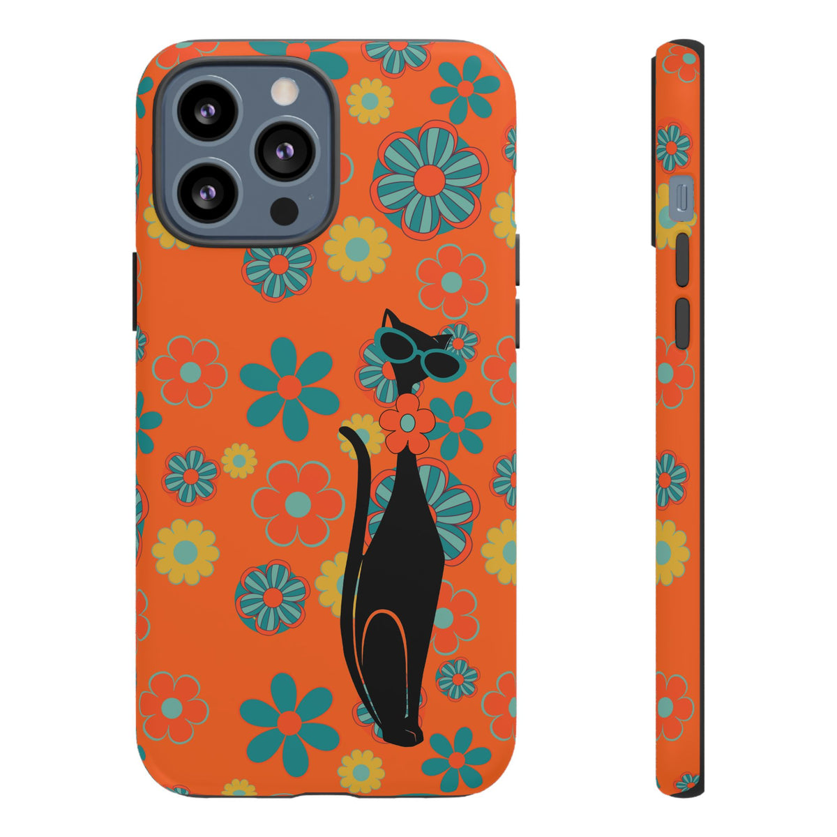 Flower Power, Retro Groovy Atomic Cat, Hipster Style Orange Samsung Galaxy and Google Pixel Tough Cases - Mid Century Modern Gal
