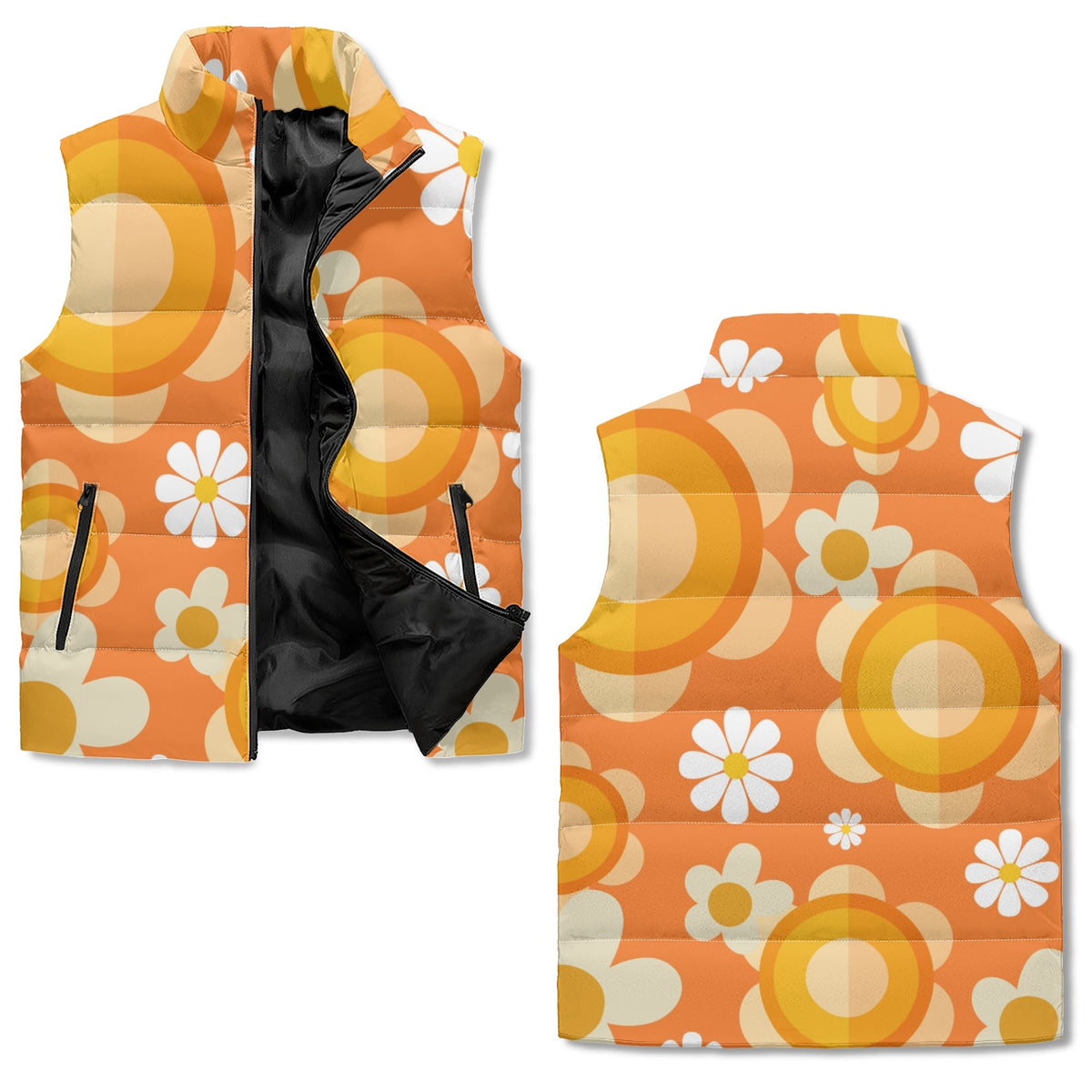 Retro Orange Yellow Groovy Mod Puffer Jacket - Mid Century Modern Gal