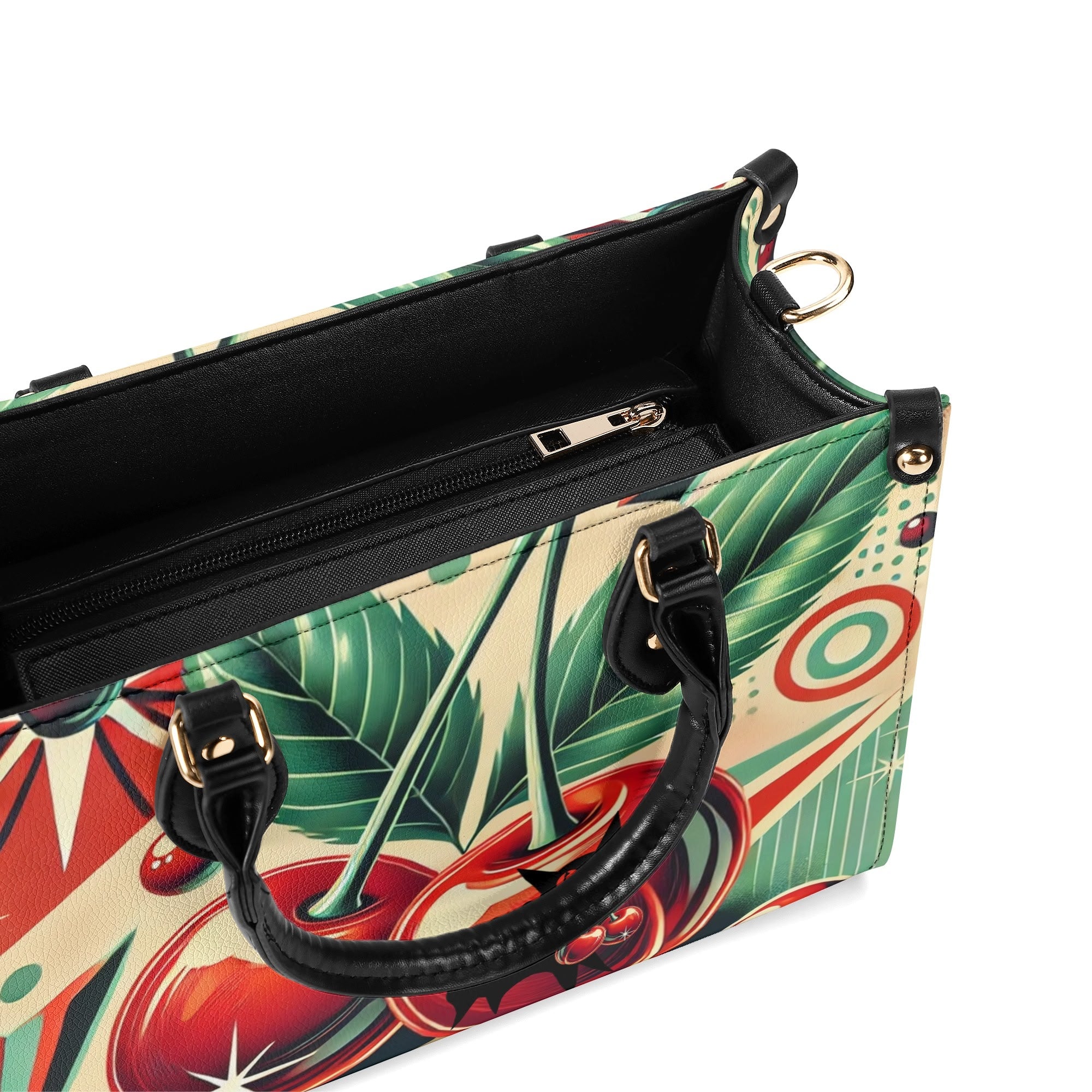 Retro Cherry Print Handbag Mid Century Modern Gal Signature Atomic Cat, Atomic Kitschy Handbag, Shoulder Bag - Mid Century Modern Gal