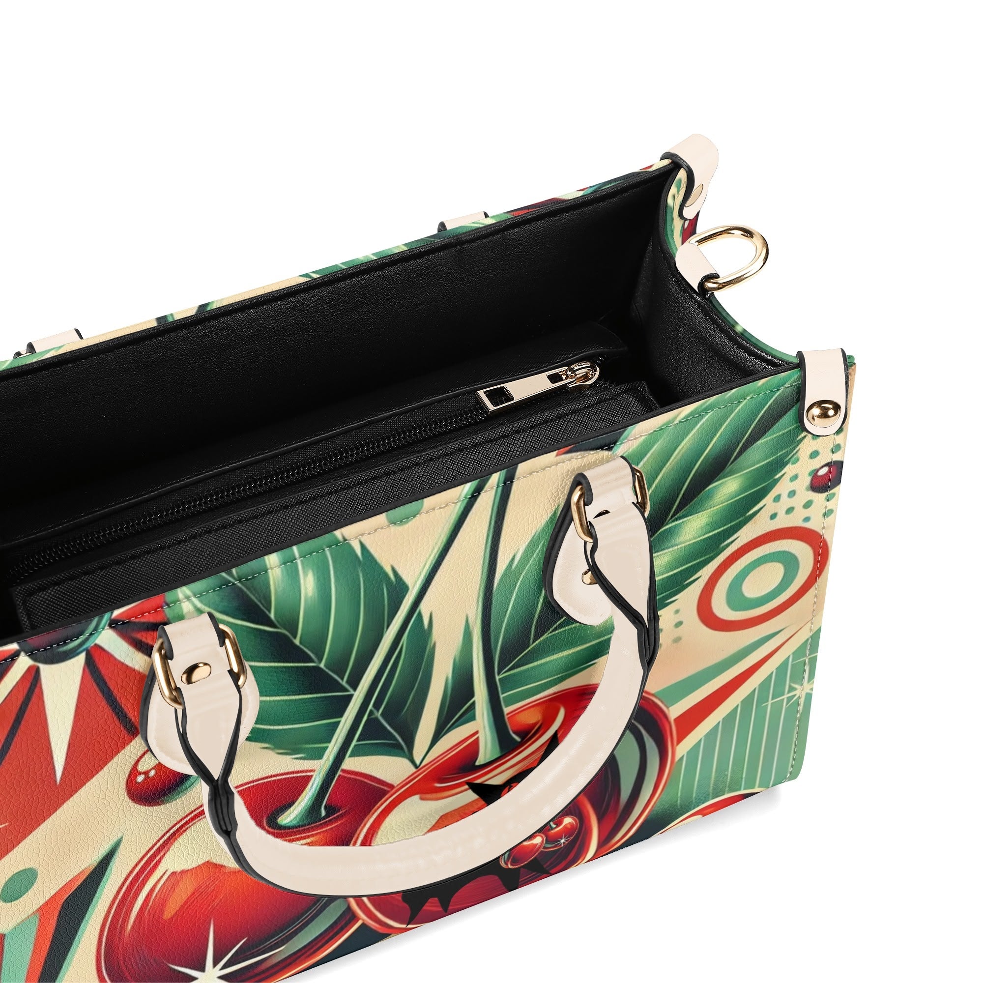 Retro Cherry Print Handbag Mid Century Modern Gal Signature Atomic Cat, Atomic Kitschy Handbag, Shoulder Bag - Mid Century Modern Gal