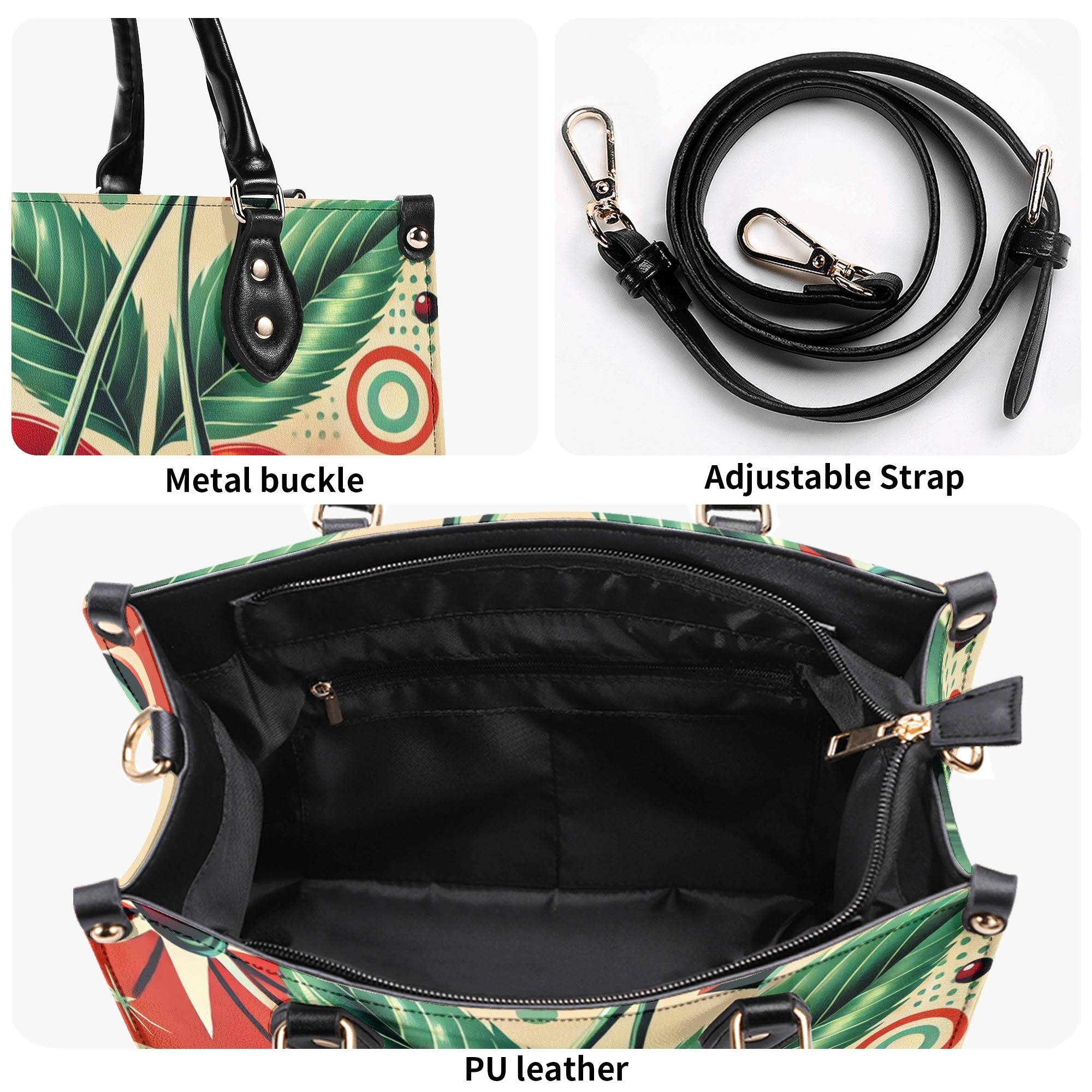 Retro Cherry Print Handbag Mid Century Modern Gal Signature Atomic Cat, Atomic Kitschy Handbag, Shoulder Bag - Mid Century Modern Gal
