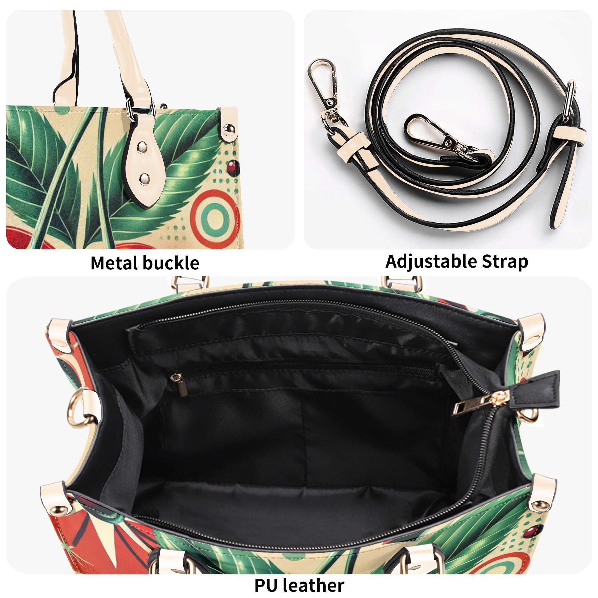 Retro Cherry Print Handbag Mid Century Modern Gal Signature Atomic Cat, Atomic Kitschy Handbag, Shoulder Bag - Mid Century Modern Gal