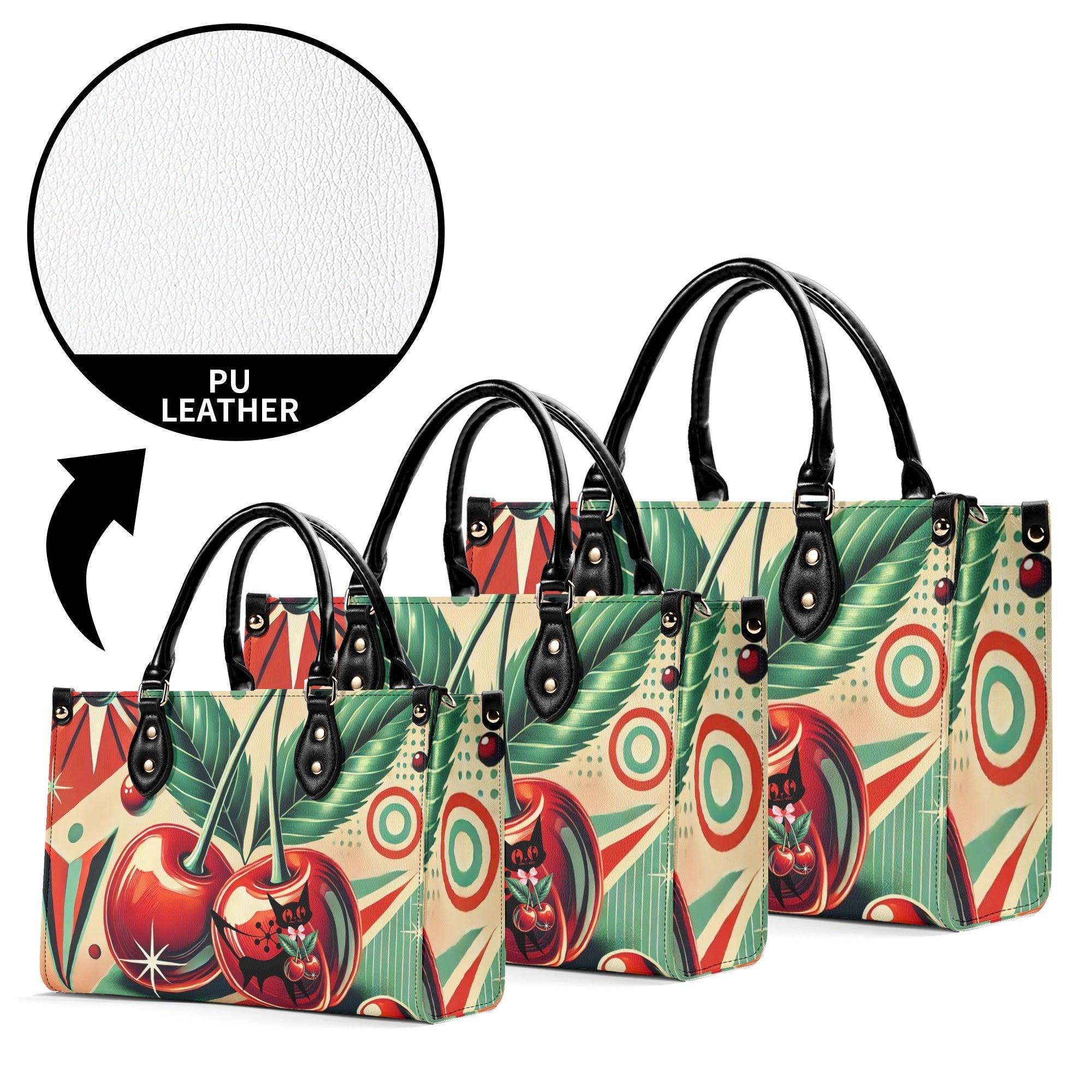 Retro Cherry Print Handbag Mid Century Modern Gal Signature Atomic Cat, Atomic Kitschy Handbag, Shoulder Bag - Mid Century Modern Gal