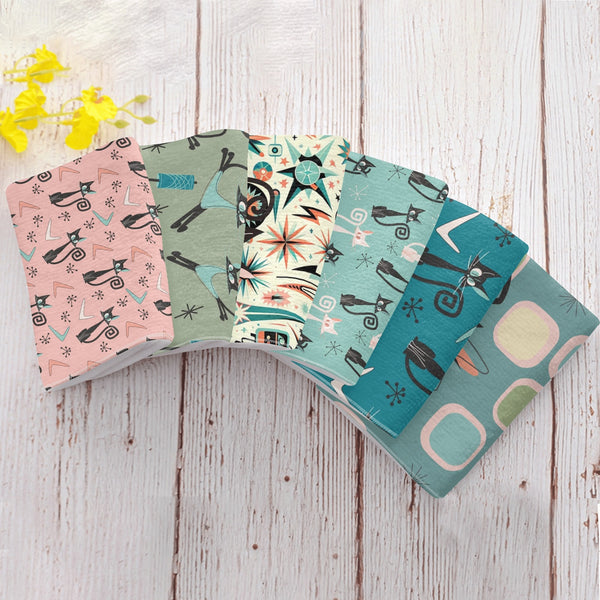 Atomic Cat Mid Century Modern Kitchen, Bath Towels Set of 6