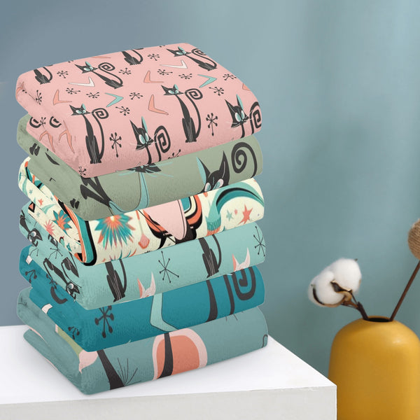 Atomic Cat Mid Century Modern Kitchen, Bath Towels Set of 6