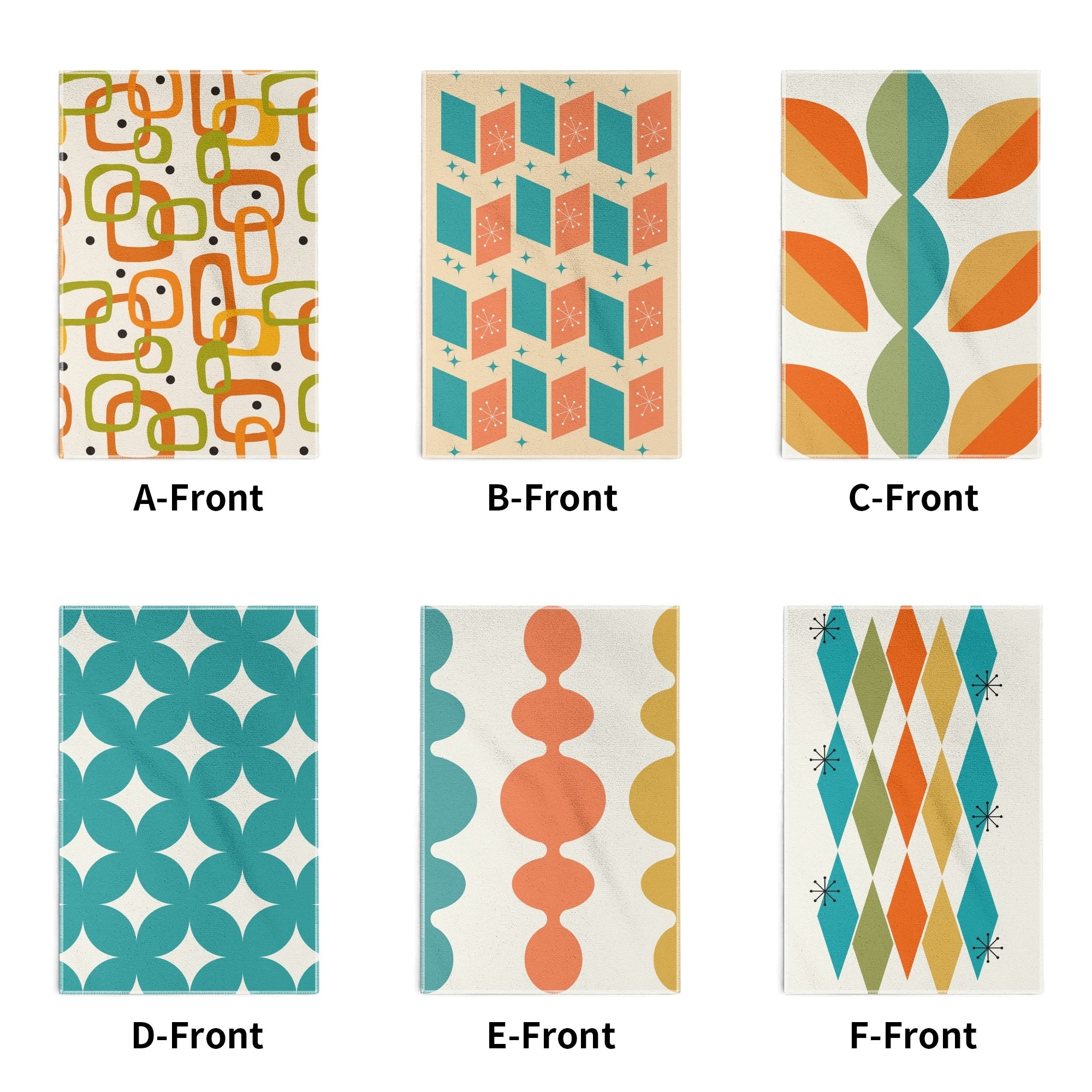 Mid Century Modern Kitchen, Bath Hand Towels Orange Teal Mustard Yellow - Mid Century Modern Gal