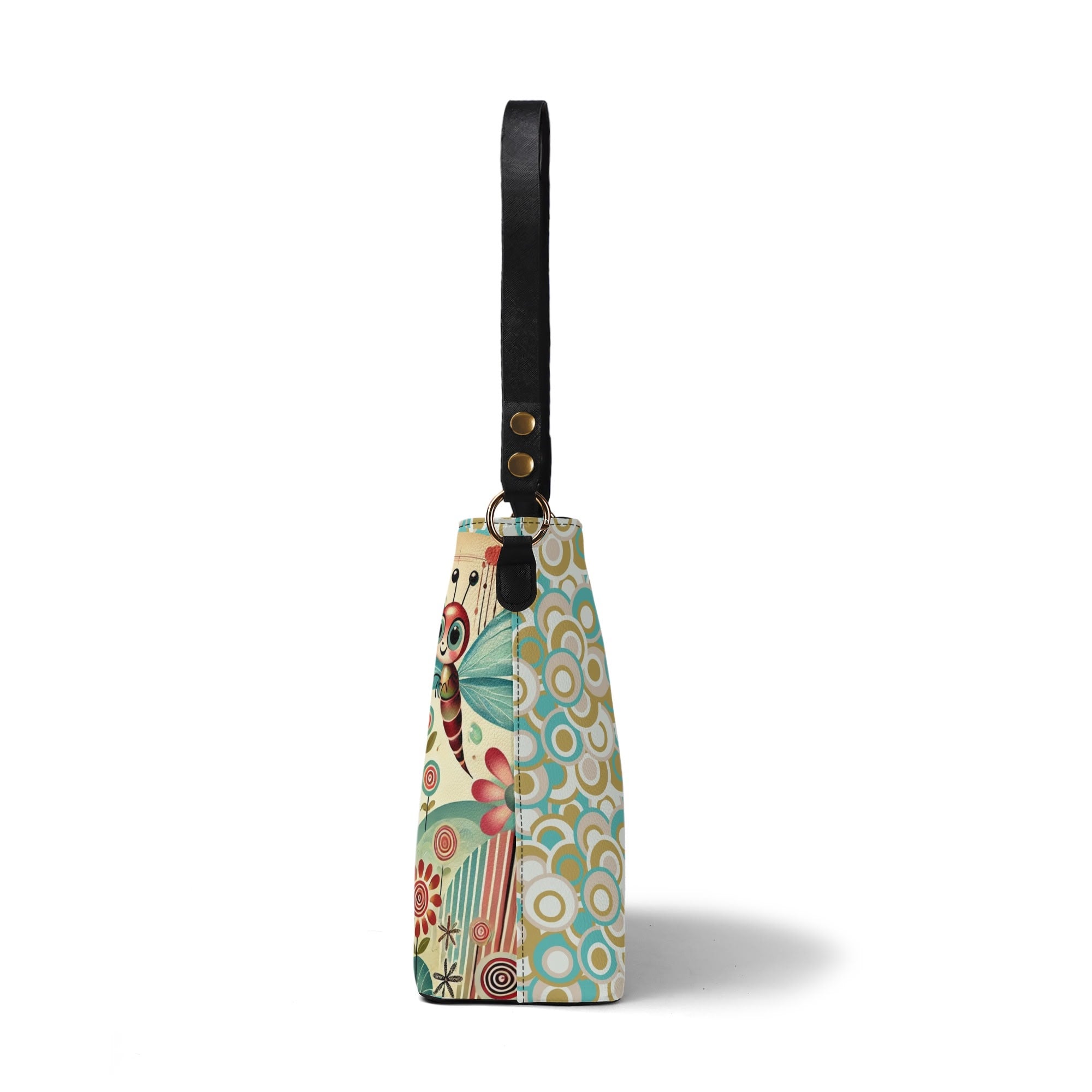 Anthropomorphic Catepillar Garden Pixies, Retro Mod 60s Bucket Bag - Mid Century Modern Gal