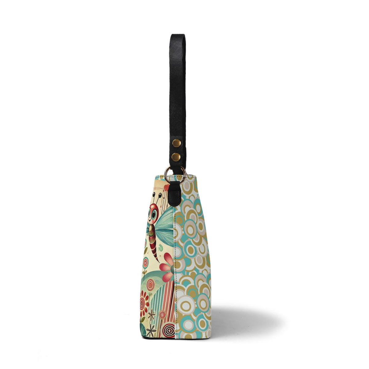 Anthropomorphic Catepillar Garden Pixies, Retro Mod 60s Bucket Bag - Mid Century Modern Gal