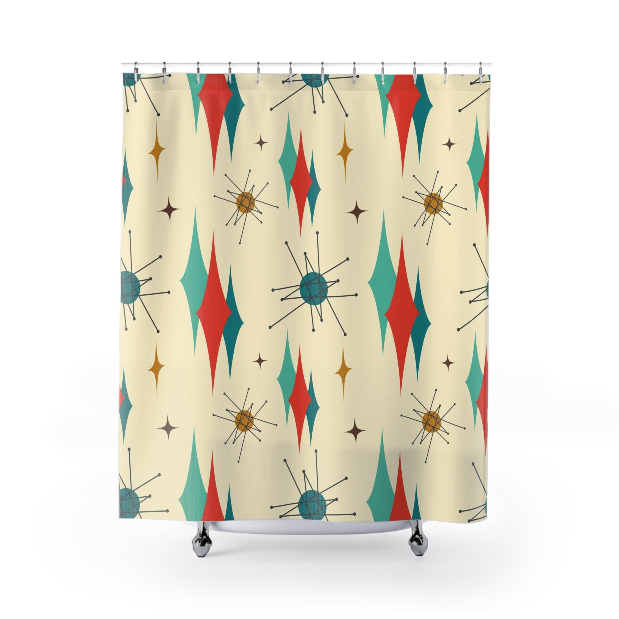 Atomic Franciscan Starburst Retro Shower Curtain - Mid-Century Modern Design for Stylish Bathrooms - Mid Century Modern Gal