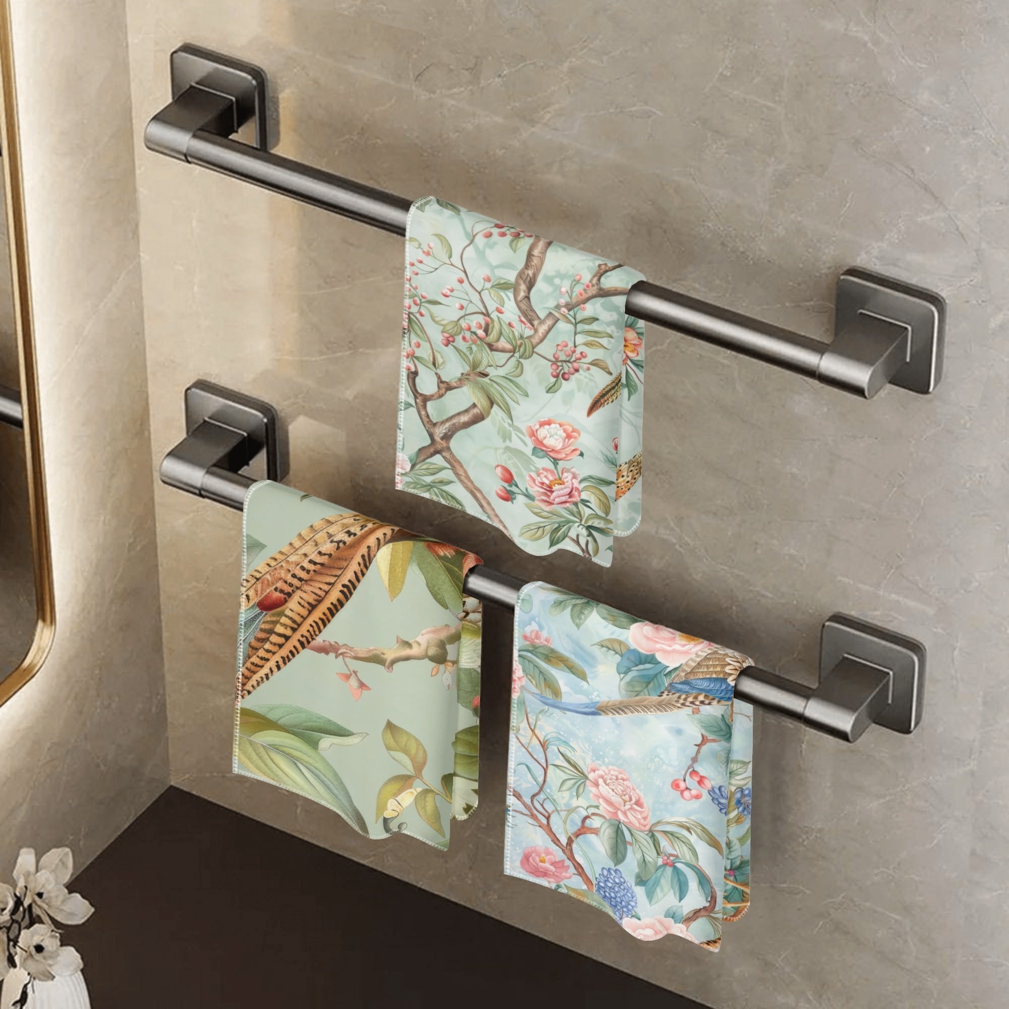 Chinoiserie Bathroom, Kitchen Floral Elegant Handtowels - Mid Century Modern Gal