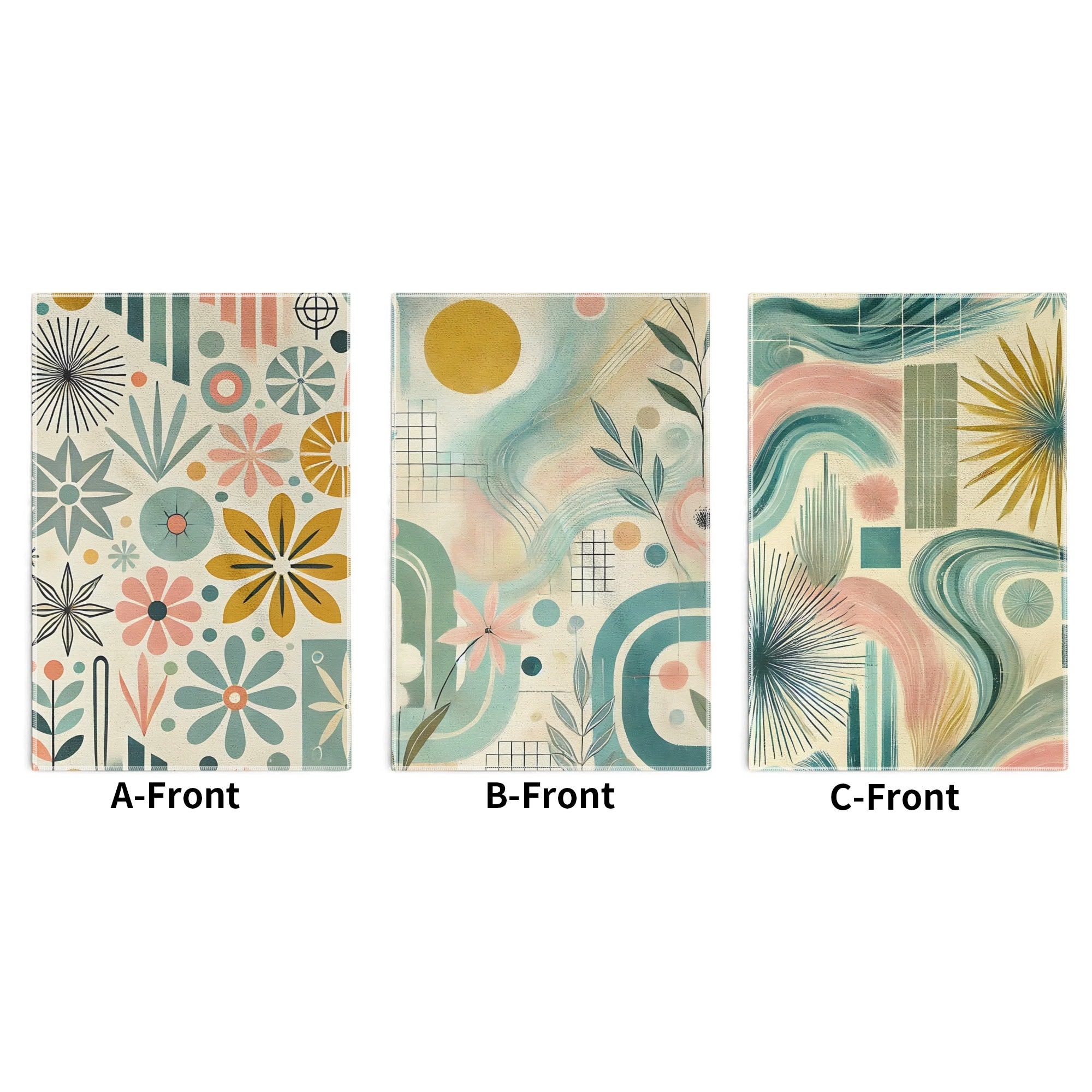 Retro Floral Boho Style Bath, Kitchen Towels 3 Piece Set - Mid Century Modern Gal