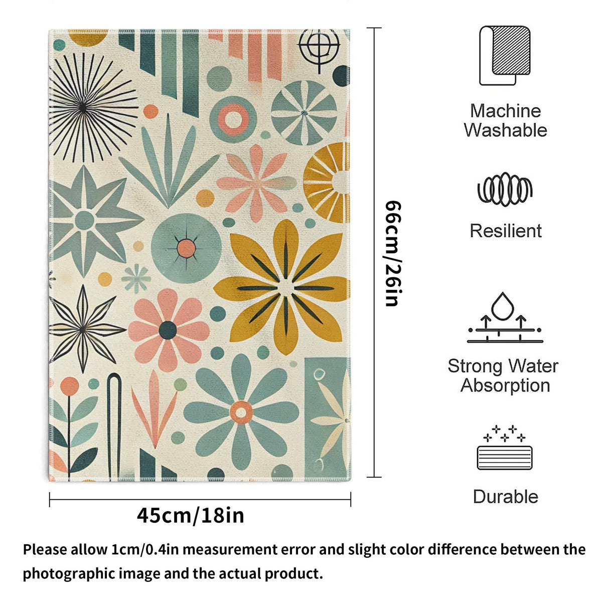 Retro Floral Boho Style Bath, Kitchen Towels 3 Piece Set - Mid Century Modern Gal