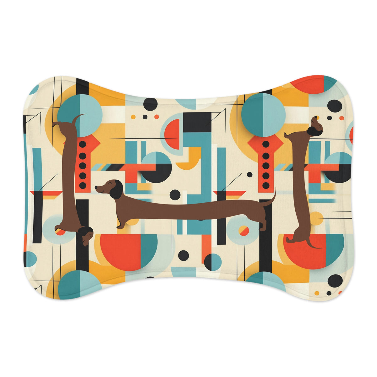 Doxie Dog, Wiener Dog Lover, Mid Mod Bauhaus Designed Pet Feeding Mats - Mid Century Modern Gal