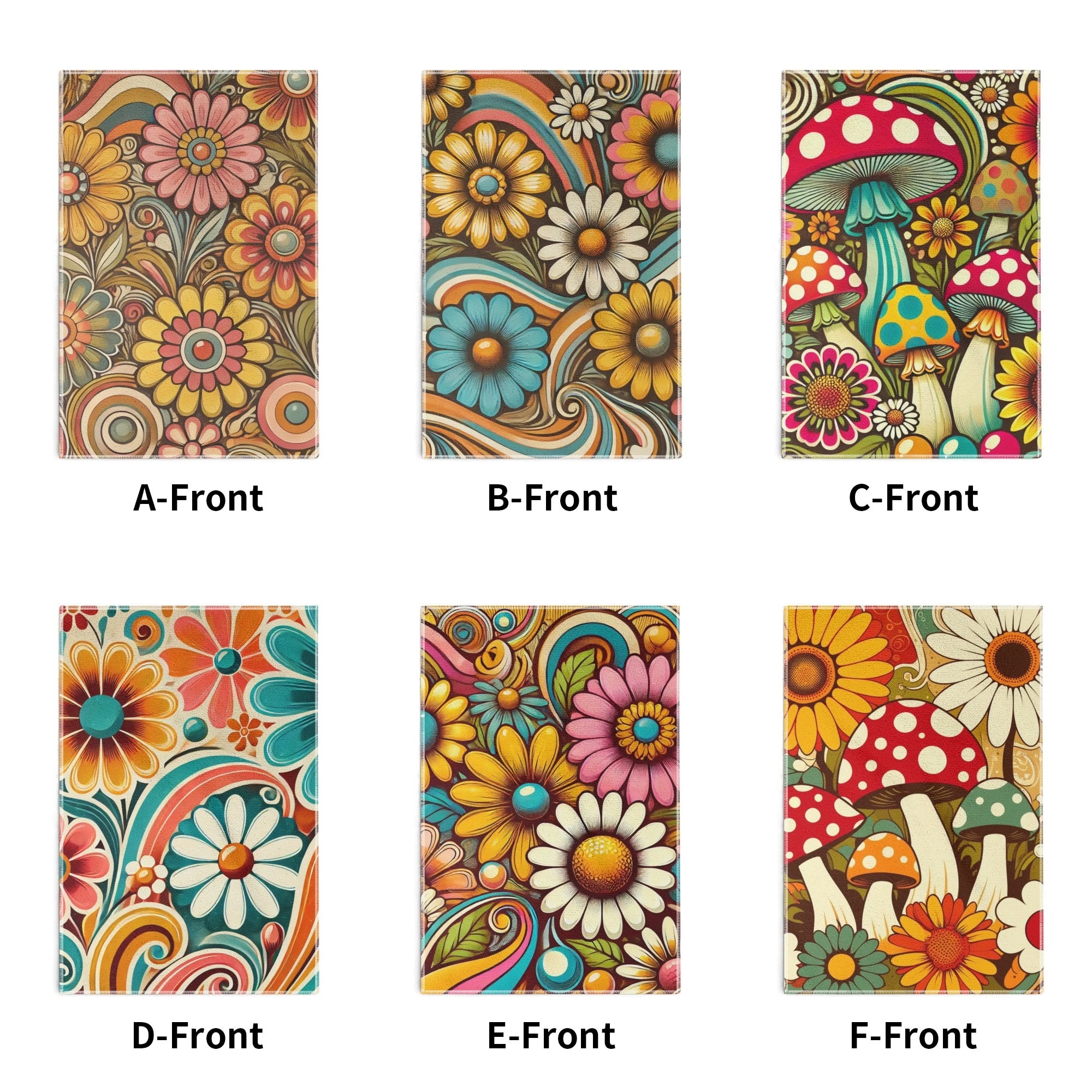 Groovy Mushroom 50s Flower Power Mod Daisy Retro Bathroom, Kitchen Hand Towels Set of 6 - Mid Century Modern Gal
