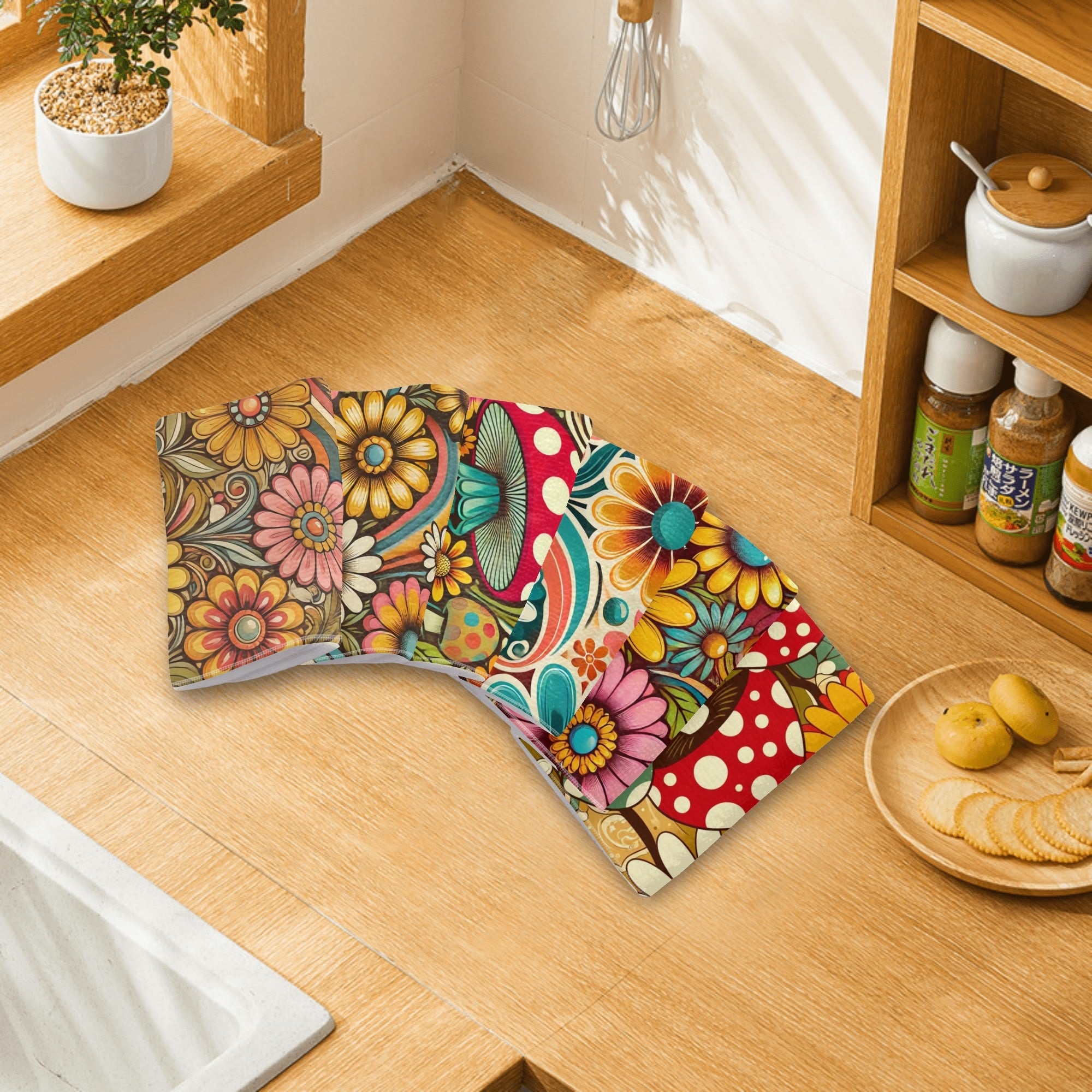 Groovy Mushroom 50s Flower Power Mod Daisy Retro Bathroom, Kitchen Hand Towels Set of 6 - Mid Century Modern Gal