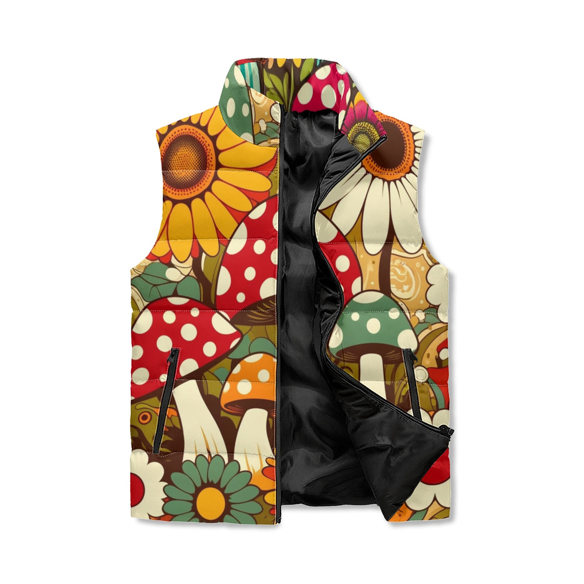 Merry Mushrooms Groovy Retro Puffer Vest, Retro Fun And Funky Style - Mid Century Modern Gal