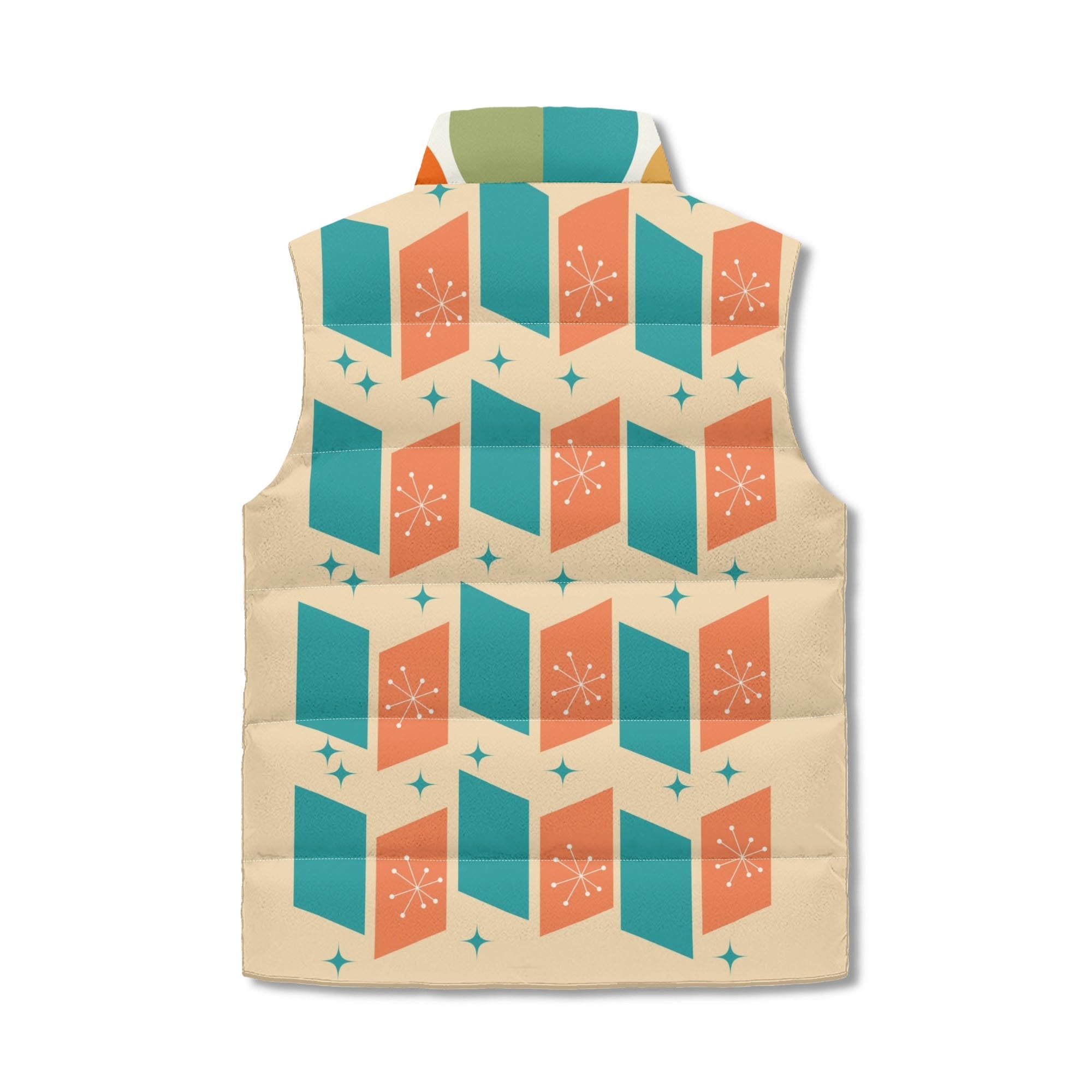 Mid Mod Atomic Cat, Retro Groovy Geometric Hip, Fun And Funky Puffer Vest - Mid Century Modern Gal