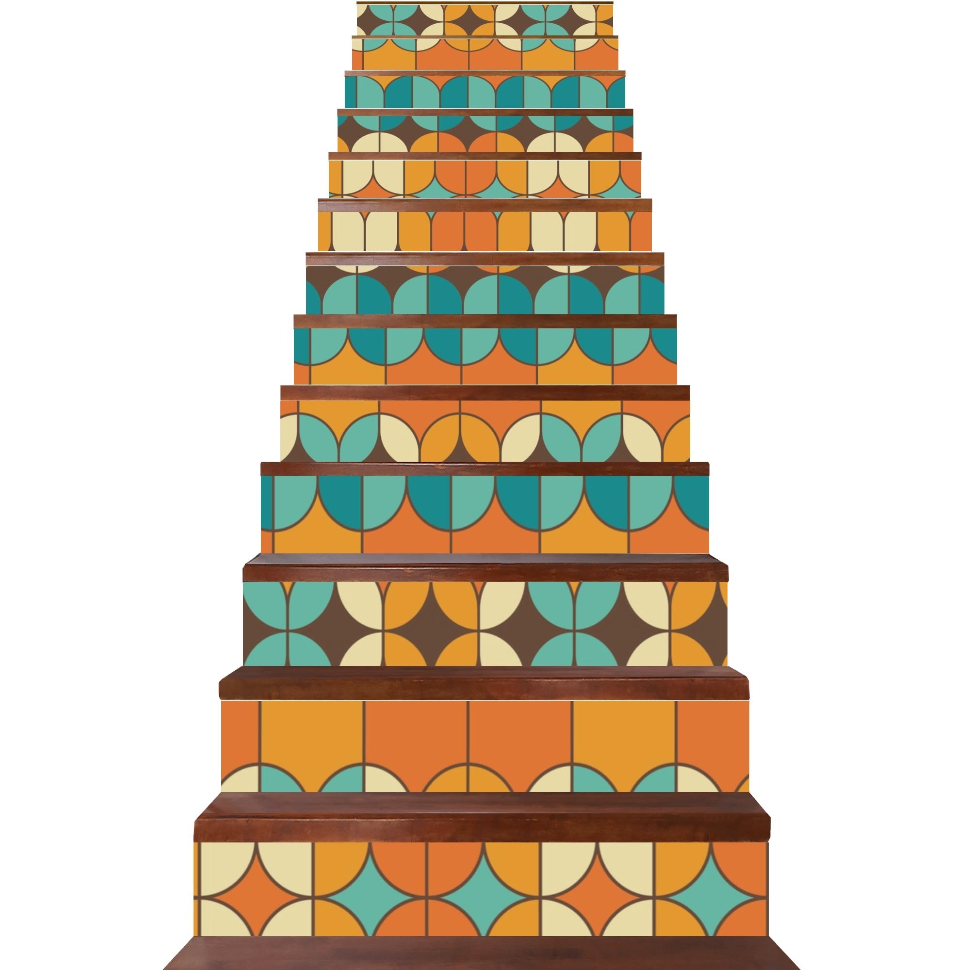 Mid Century Modern Funky Fun Orange Teal Geometric Stair Riser Peel And Stick - Mid Century Modern Gal