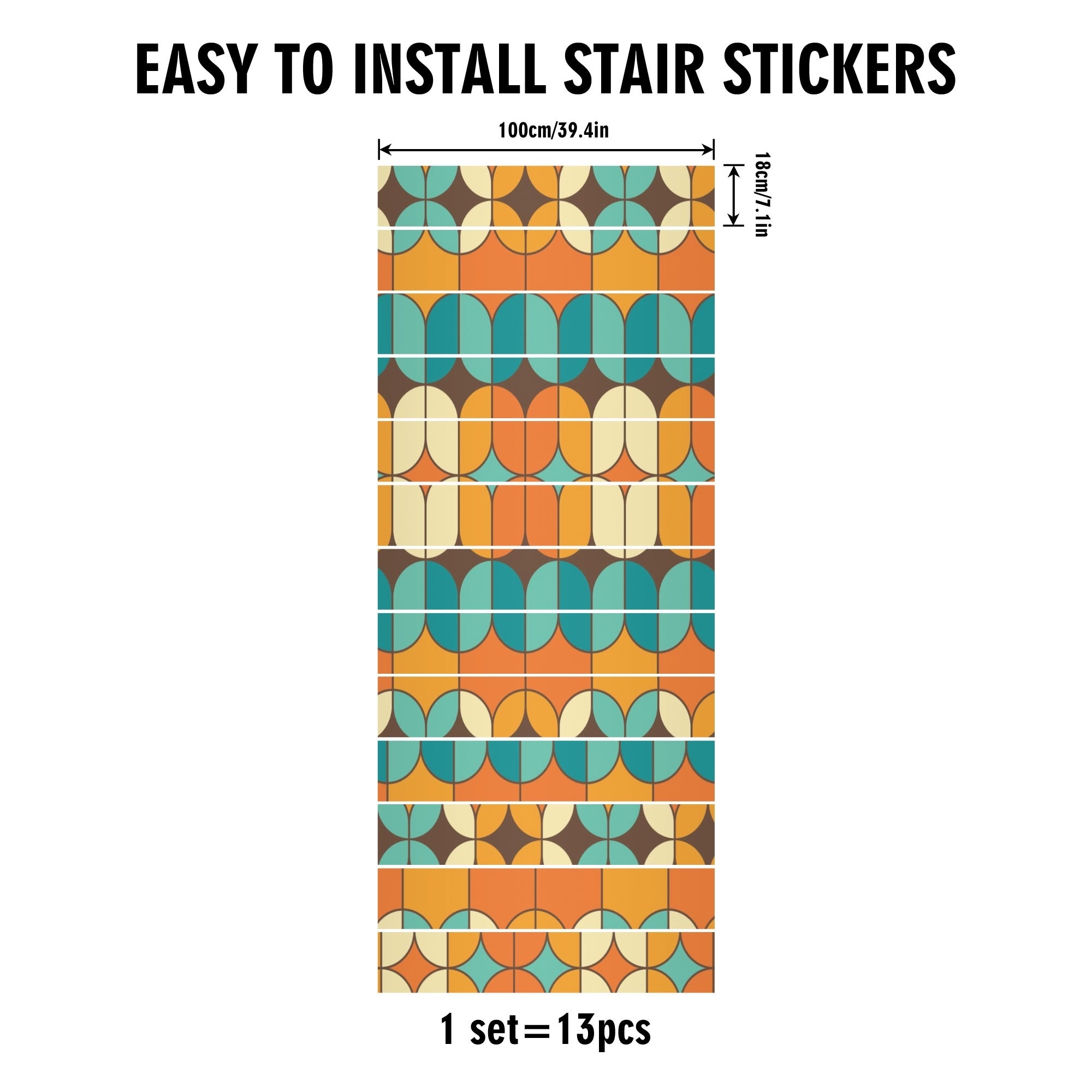 Mid Century Modern Funky Fun Orange Teal Geometric Stair Riser Peel And Stick - Mid Century Modern Gal