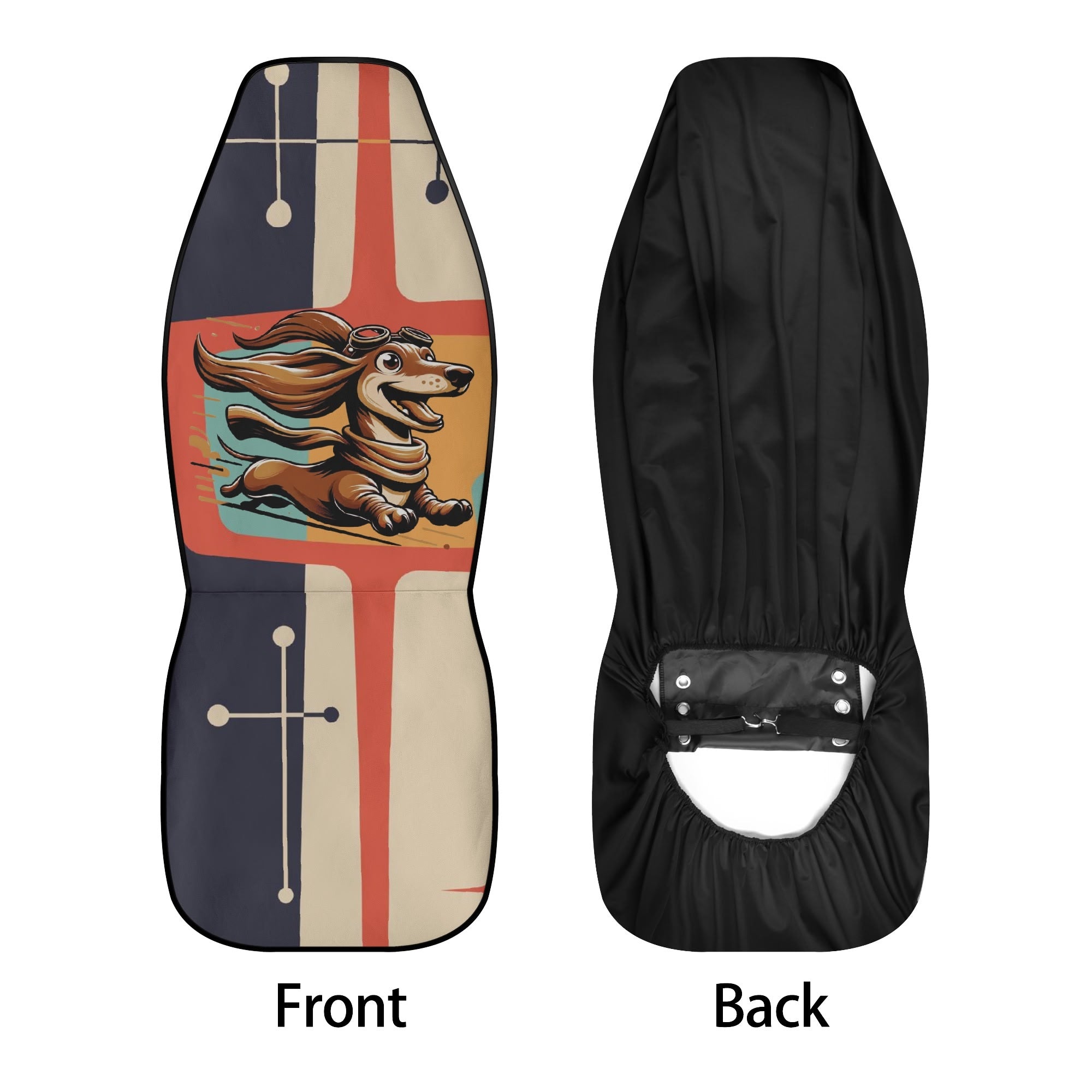 Dashing Dachsund Dog, Weiner Dog Mid Century Modern Retro Front, Back Lightweight Car Seat Cover Set (set of 4) - Mid Century Modern Gal