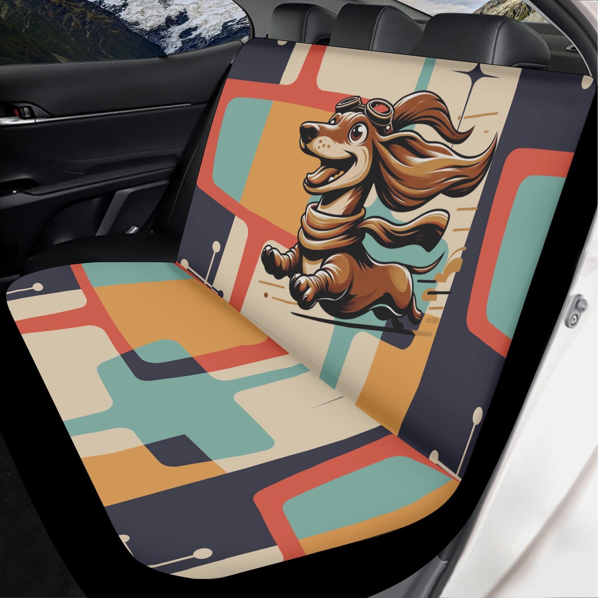 Dashing Dachsund Dog, Weiner Dog Mid Century Modern Retro Front, Back Lightweight Car Seat Cover Set (set of 4) - Mid Century Modern Gal