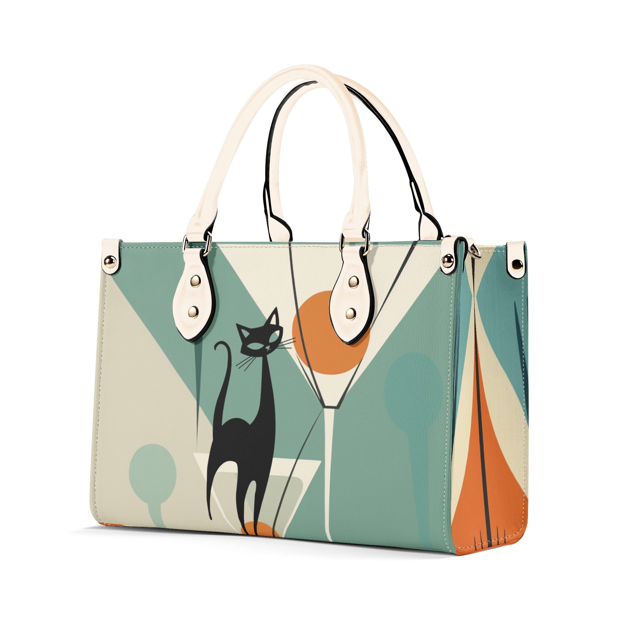 Mid Century Modern Atomic Martini Cat, Kitschy Retro Gal Handbag, Shoulder Bag - Mid Century Modern Gal