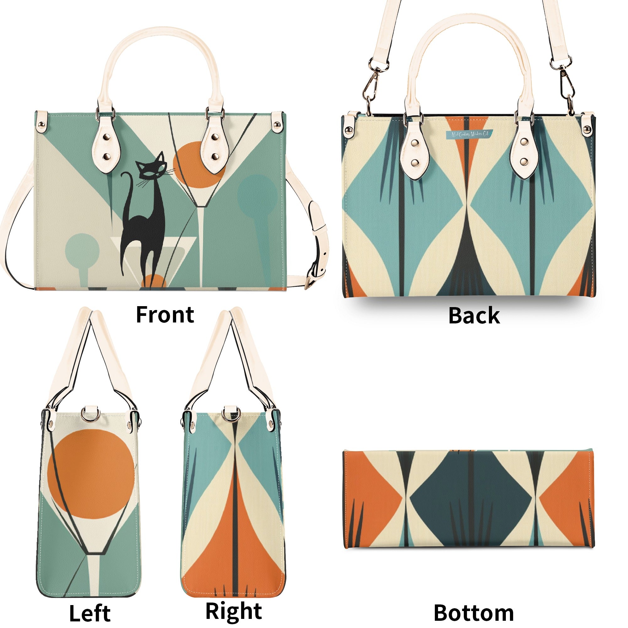 Mid Century Modern Atomic Martini Cat, Kitschy Retro Gal Handbag, Shoulder Bag - Mid Century Modern Gal