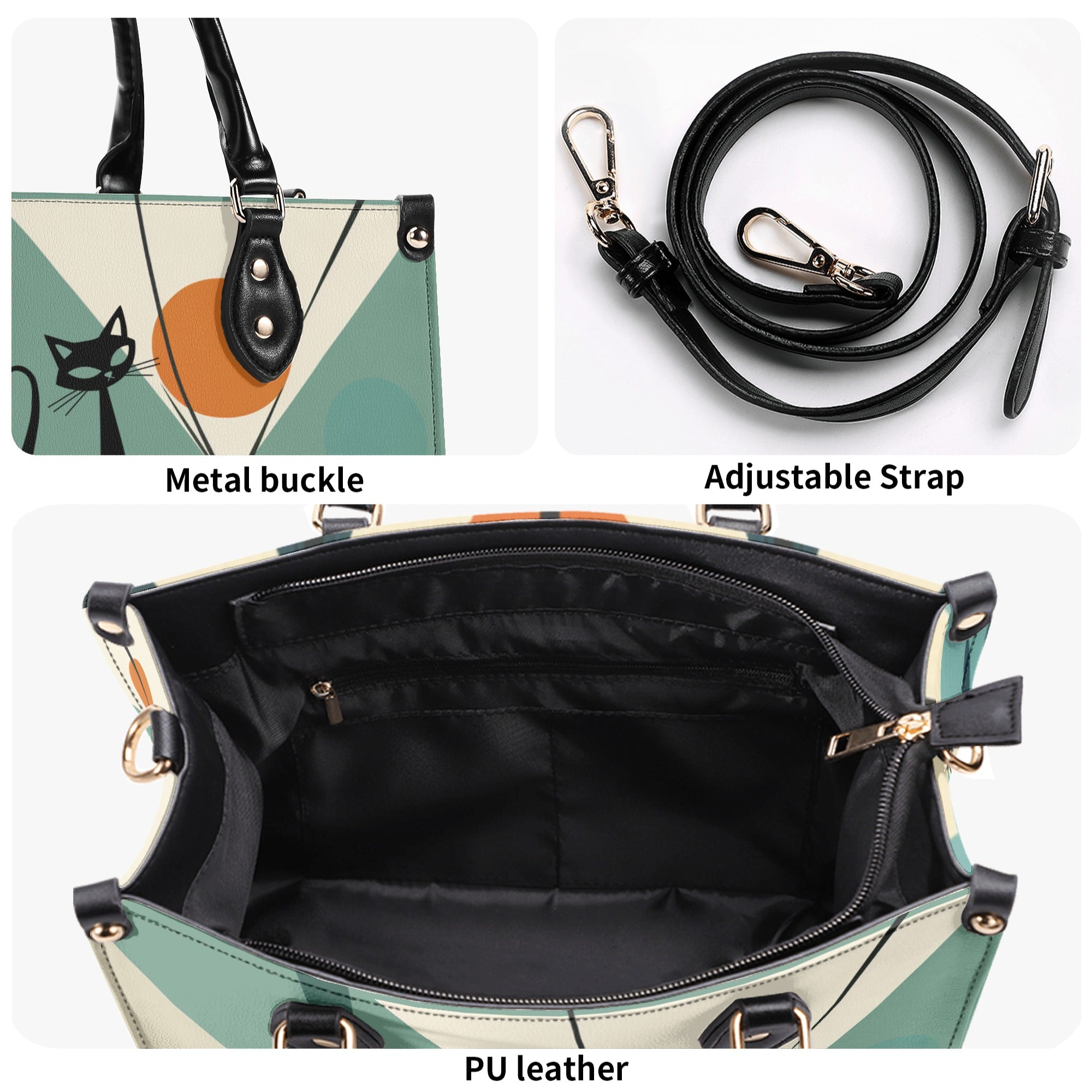 Mid Century Modern Atomic Martini Cat, Kitschy Retro Gal Handbag, Shoulder Bag - Mid Century Modern Gal