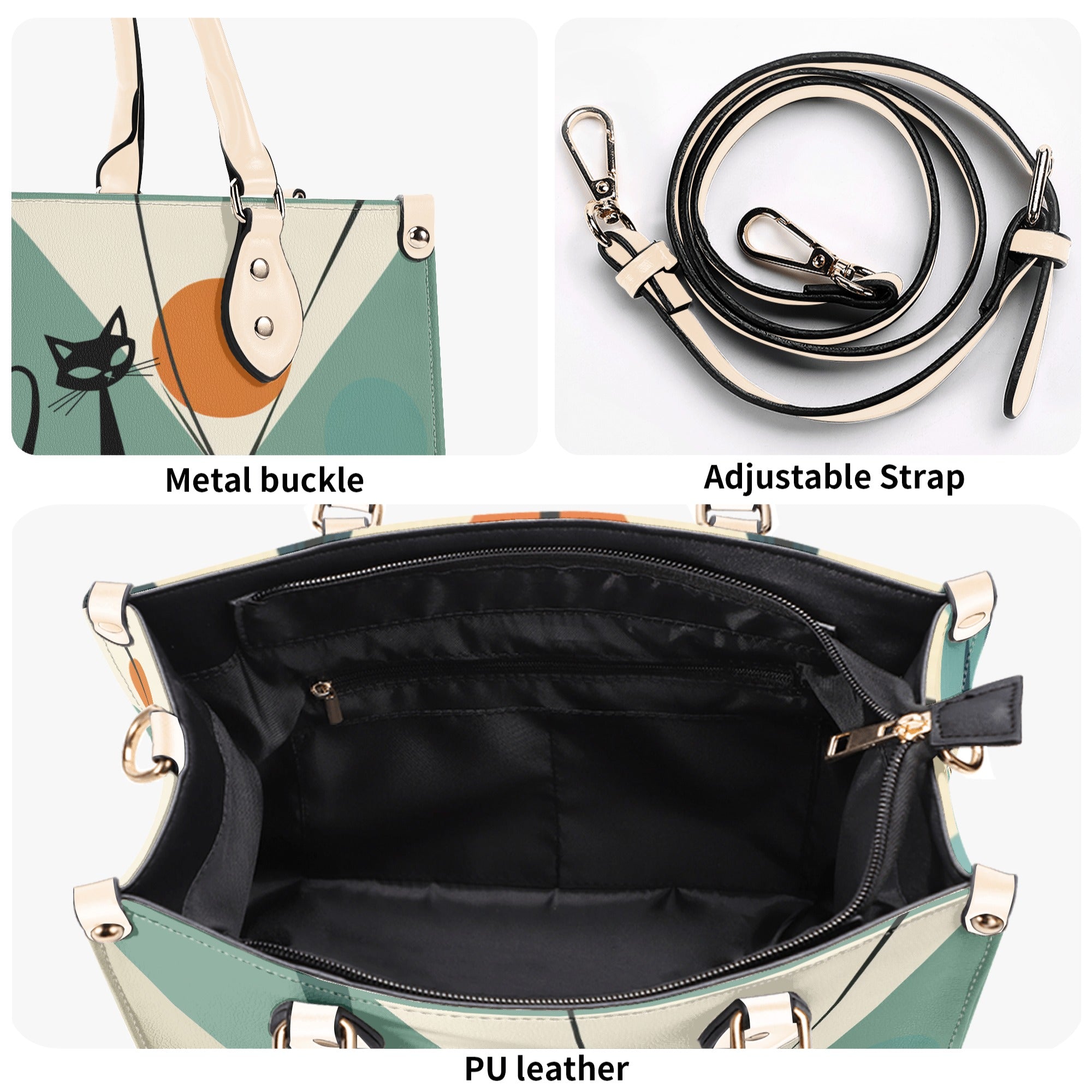 Mid Century Modern Atomic Martini Cat, Kitschy Retro Gal Handbag, Shoulder Bag - Mid Century Modern Gal