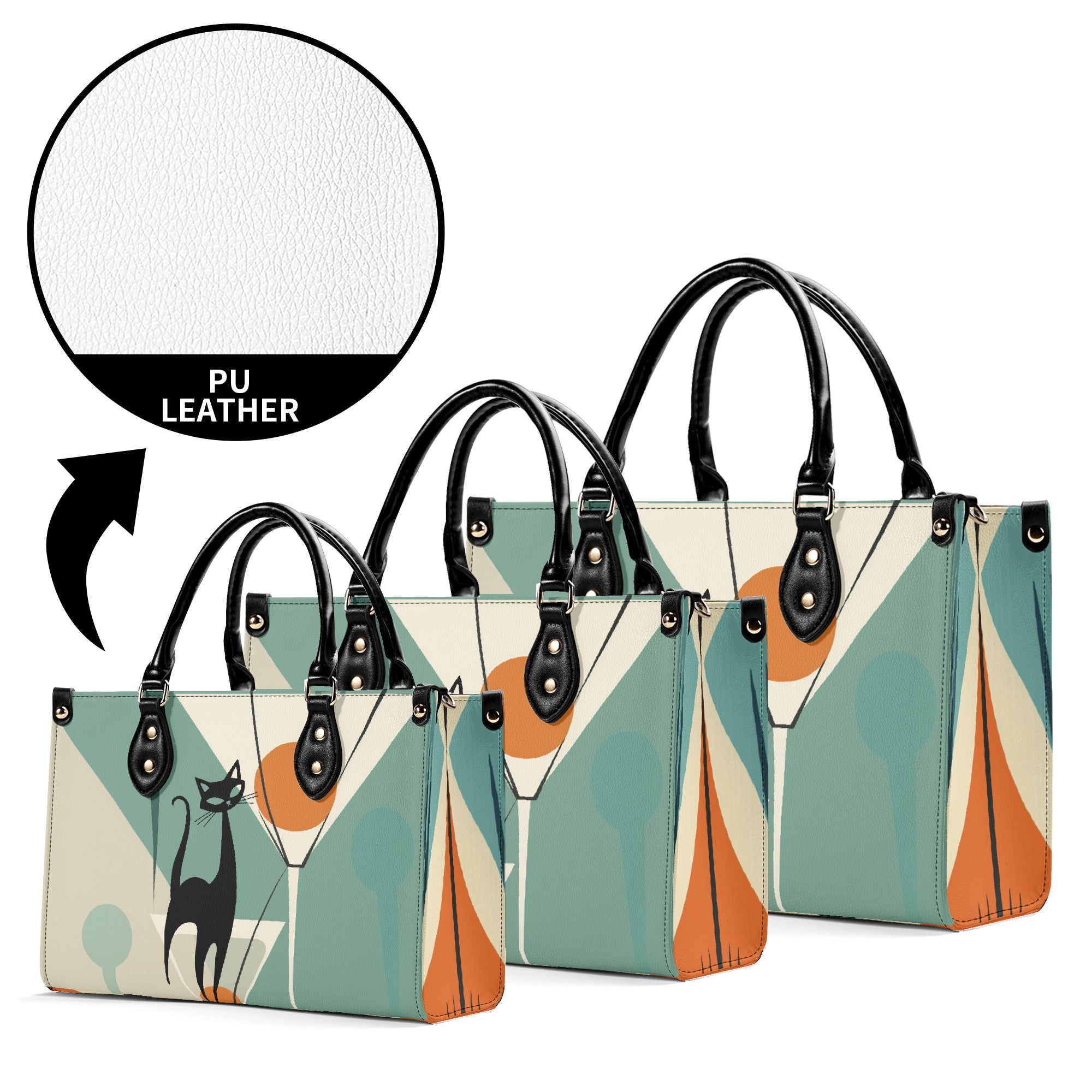 Mid Century Modern Atomic Martini Cat, Kitschy Retro Gal Handbag, Shoulder Bag - Mid Century Modern Gal
