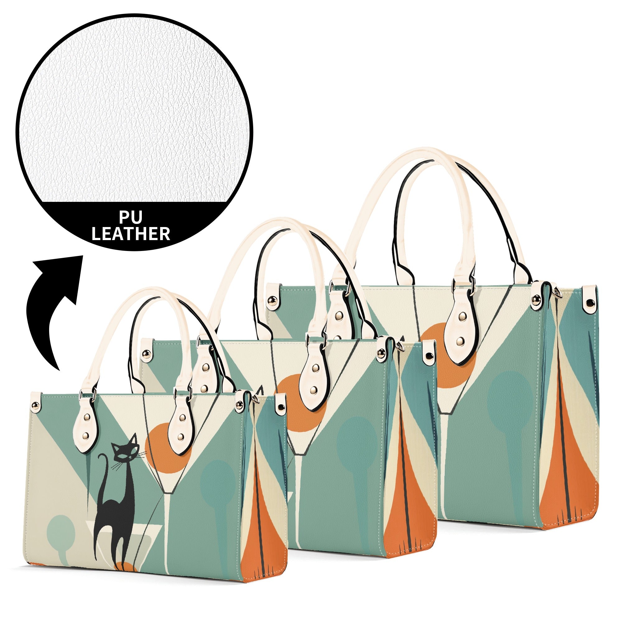 Mid Century Modern Atomic Martini Cat, Kitschy Retro Gal Handbag, Shoulder Bag - Mid Century Modern Gal