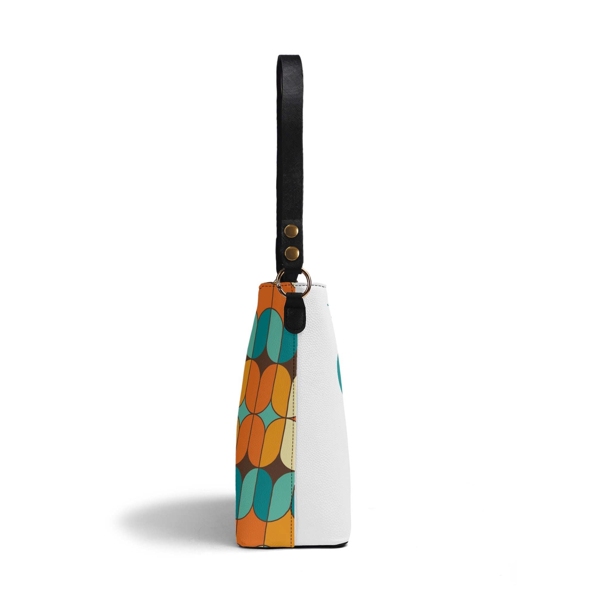 Atomic Cat Bucket Shoulder Bag, Atomic 50s Fashion Bag, Orange, Teal Reversible Design By MCM Gal, Mid Century Mod Kitschy Trendy Purse - Mid Century Modern Gal