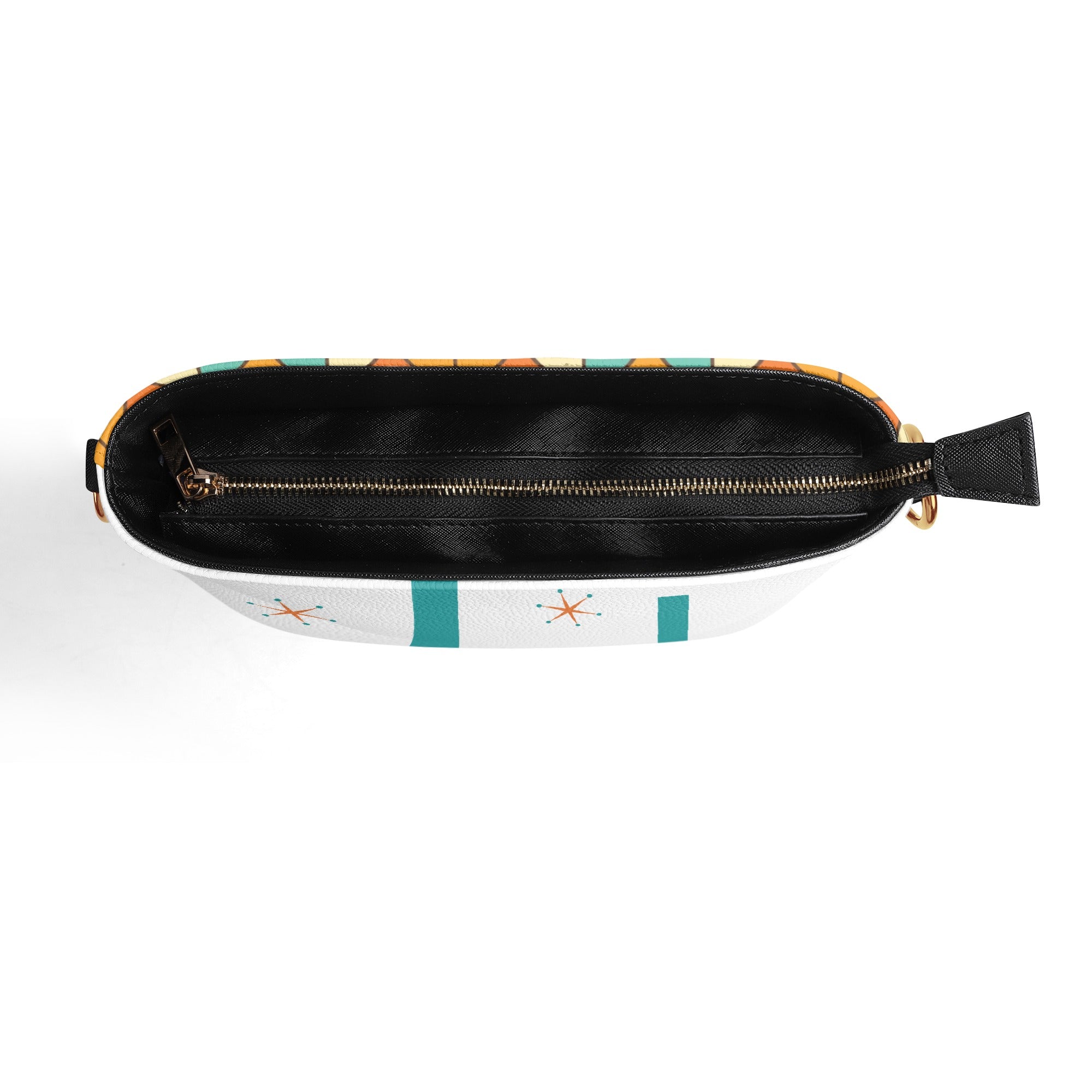 Atomic Cat Bucket Shoulder Bag, Atomic 50s Fashion Bag, Orange, Teal Reversible Design By MCM Gal, Mid Century Mod Kitschy Trendy Purse - Mid Century Modern Gal