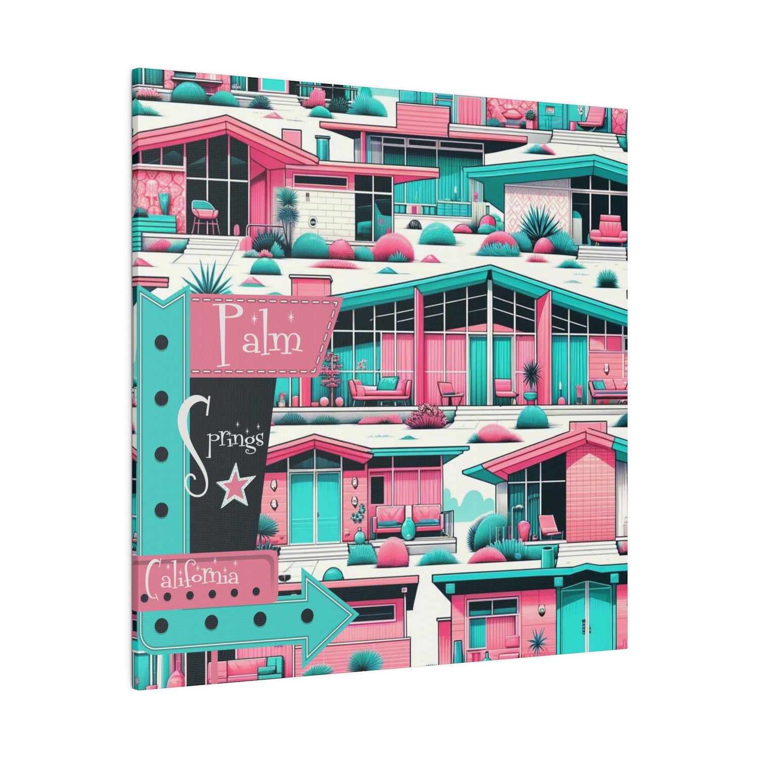 Mid Century Modern Palm Springs California Pink Aqua 50s Wall Art - Mid Century Modern Gal