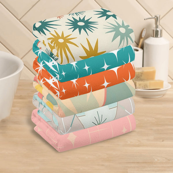 Atomic Starbursts, Mid Century Modern Designed Kitchen Bath Hand Towels