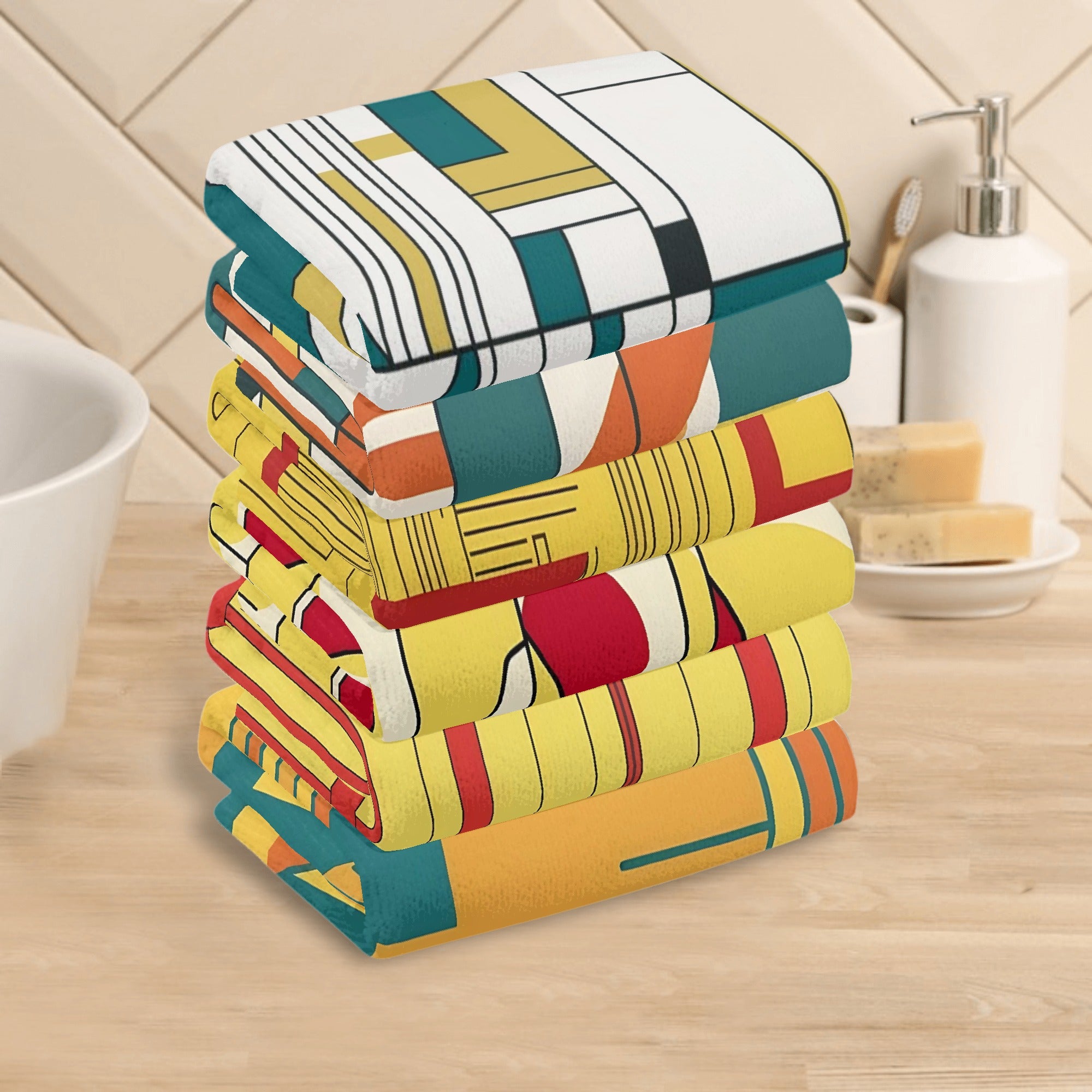 Mid Century Modern Hand Towels, Bauhaus Designed Kitchen Bath Hand Towels - Mid Century Modern Gal